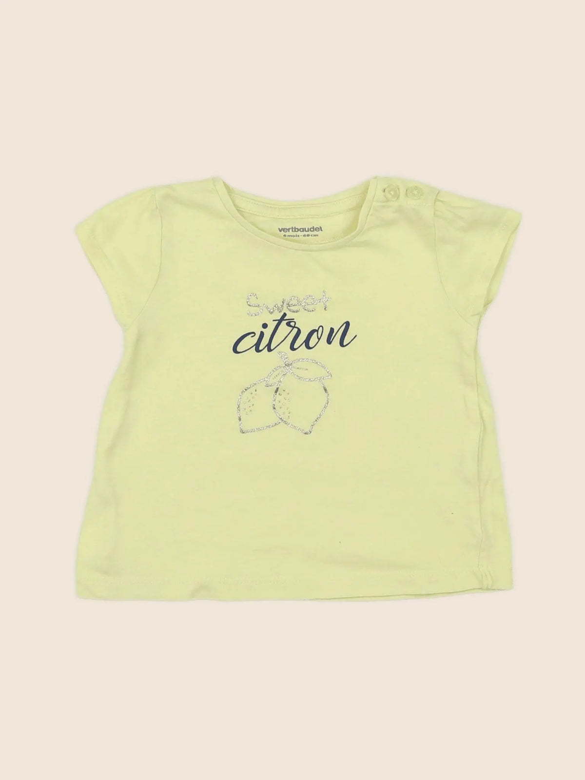 Vertbaudet - tee-shirt jaune, or - 6 mois