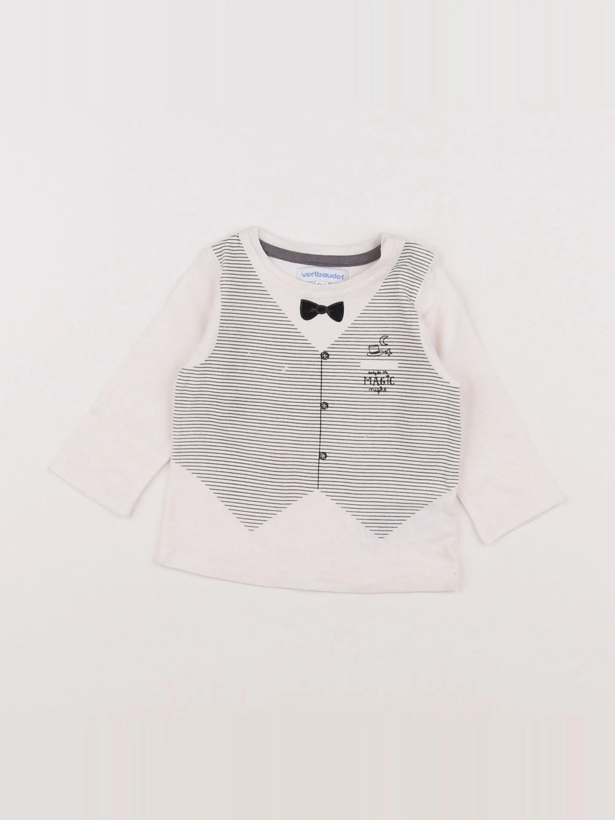 Vertbaudet - tee-shirt blanc, gris - 6 mois