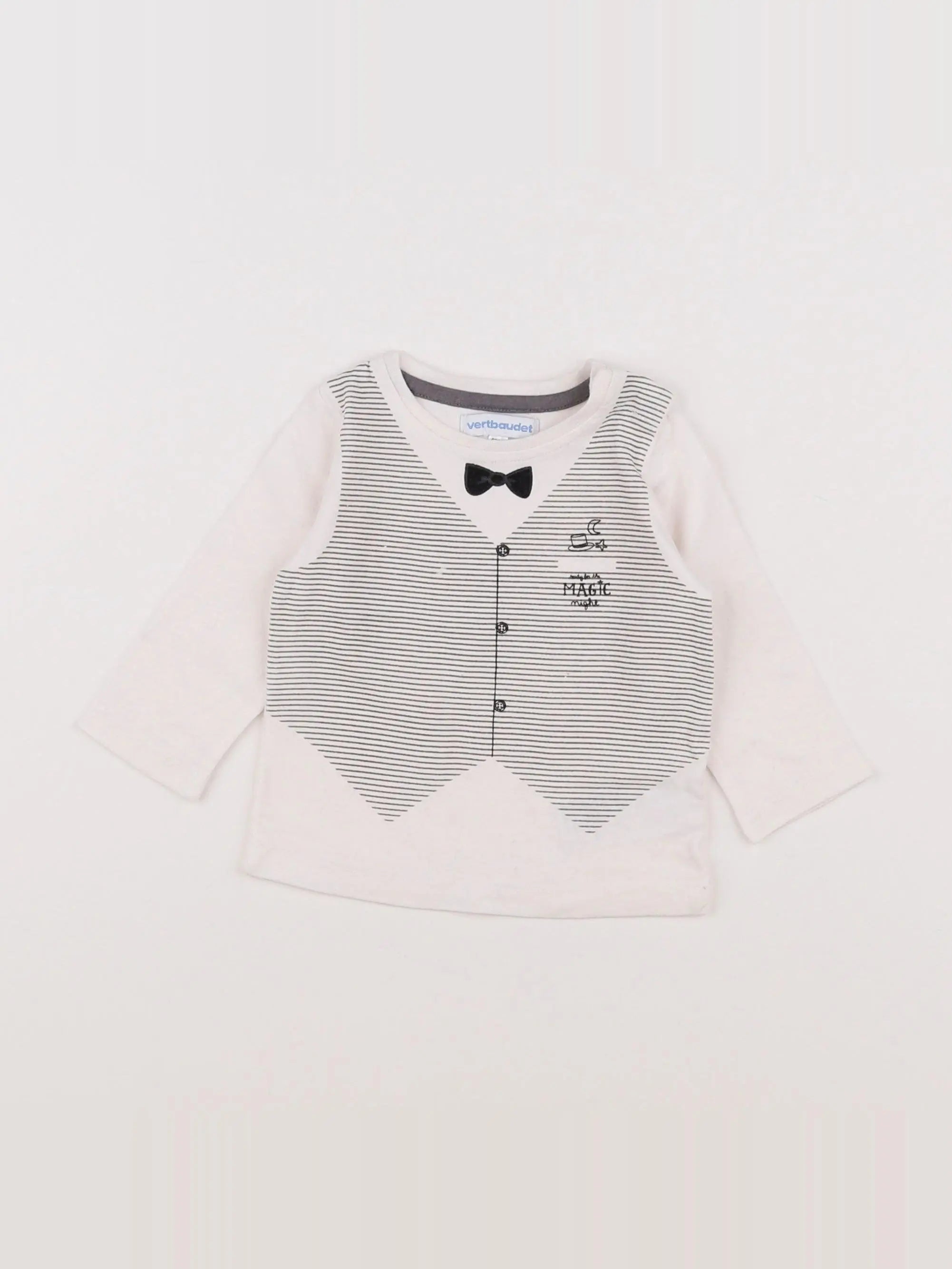 Vertbaudet - tee-shirt blanc, gris - 6 mois