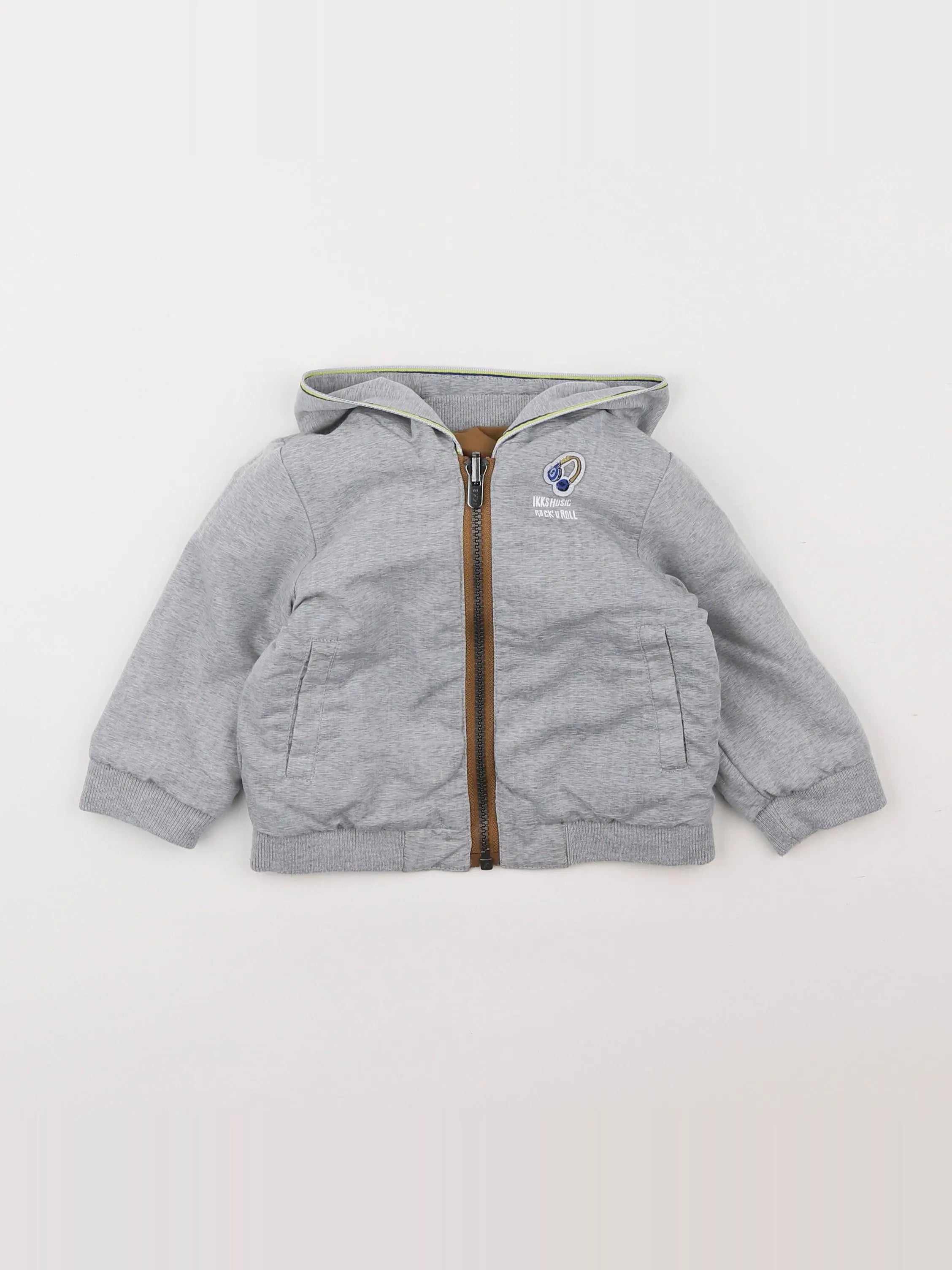 IKKS - veste réversible, imprimé au dos gris, marron - 6 mois