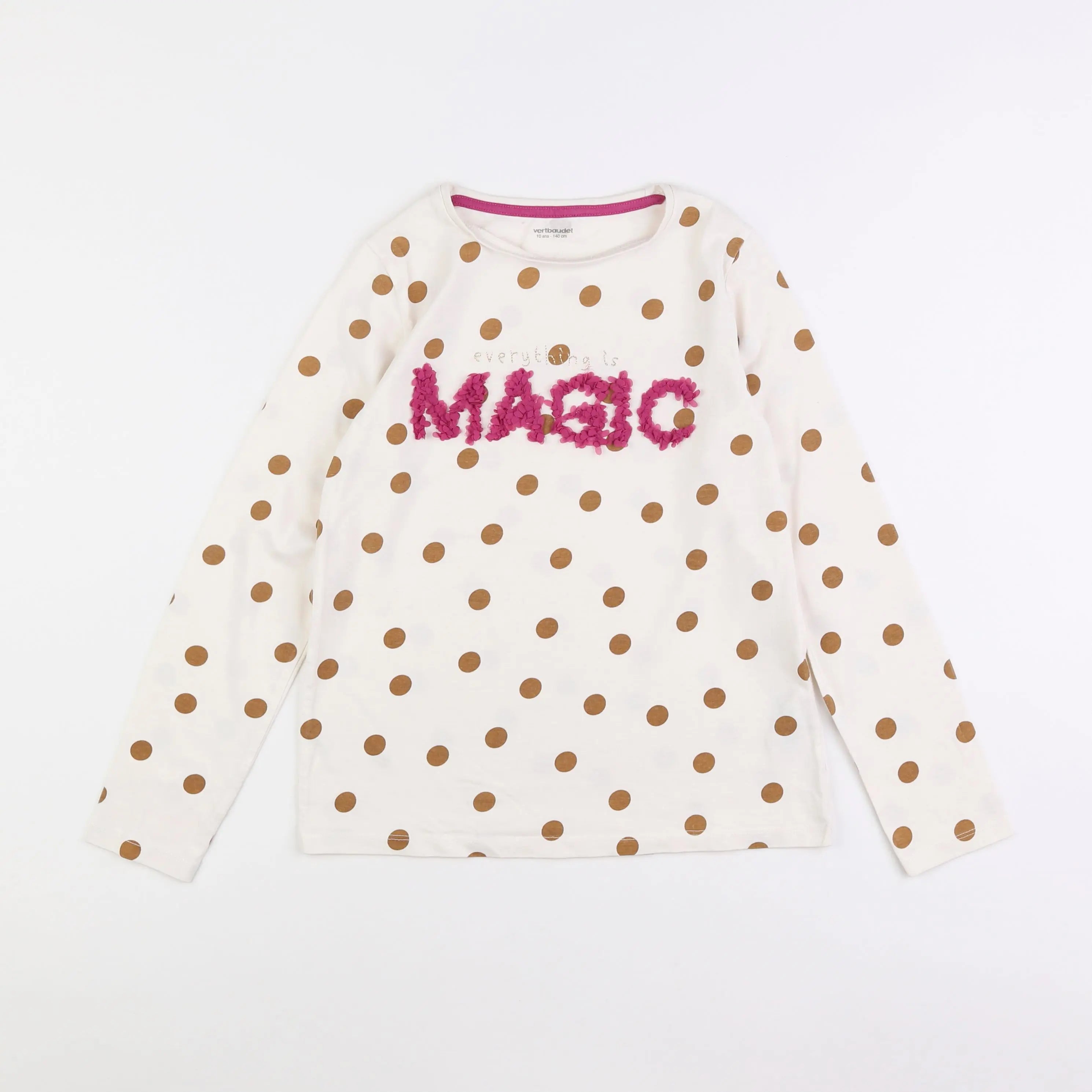 Vertbaudet - tee-shirt blanc, marron - 10 ans