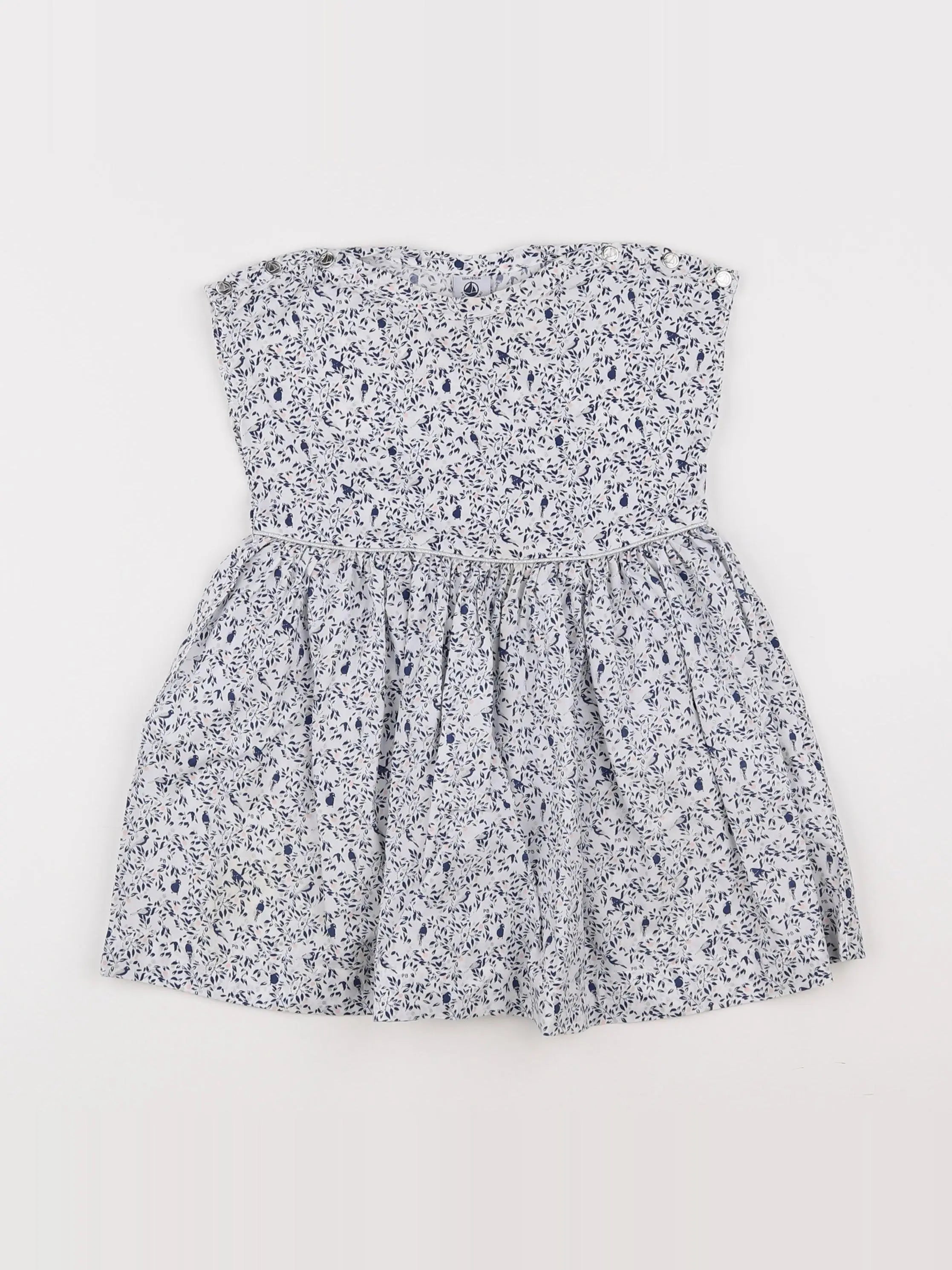 Petit Bateau - robe blanc, bleu - 18 mois