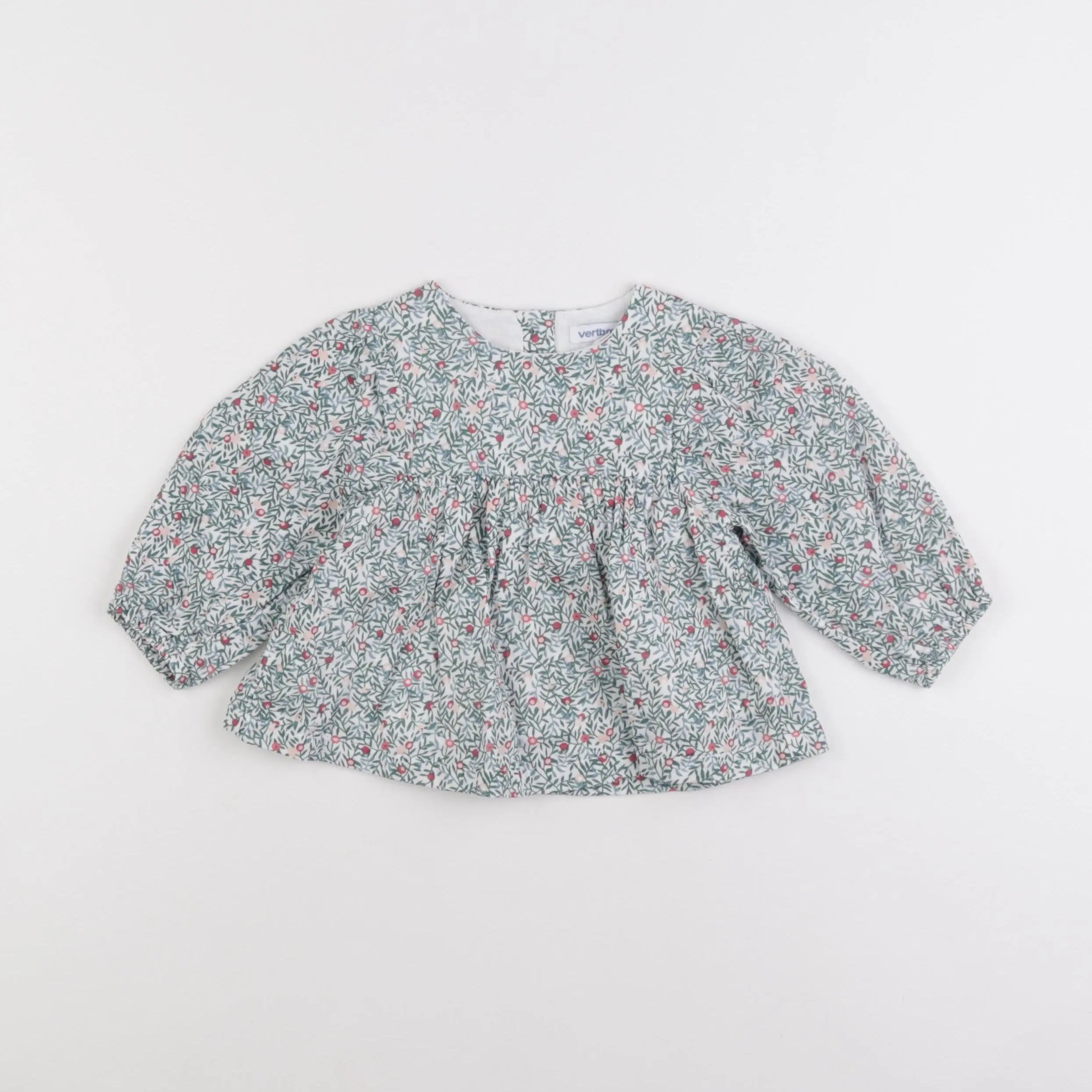 Vertbaudet - blouse vert, blanc - 12 mois