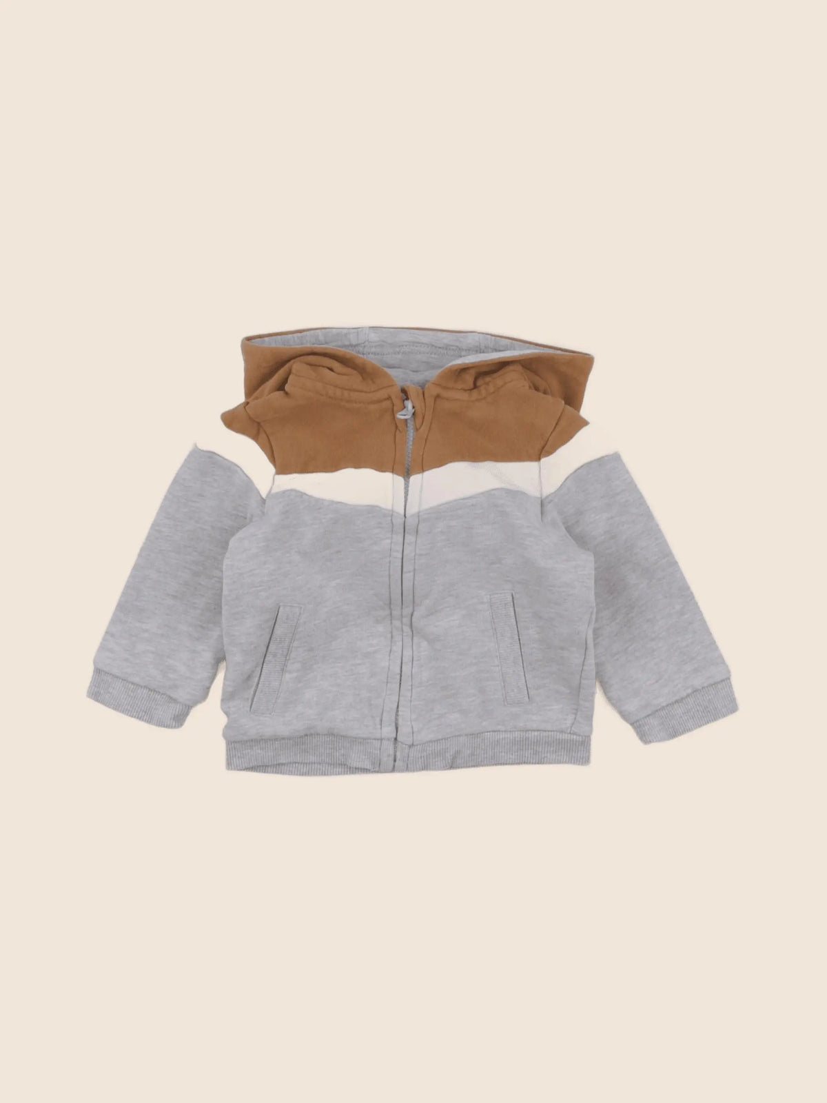 Vertbaudet - sweat gris, marron - 9 mois