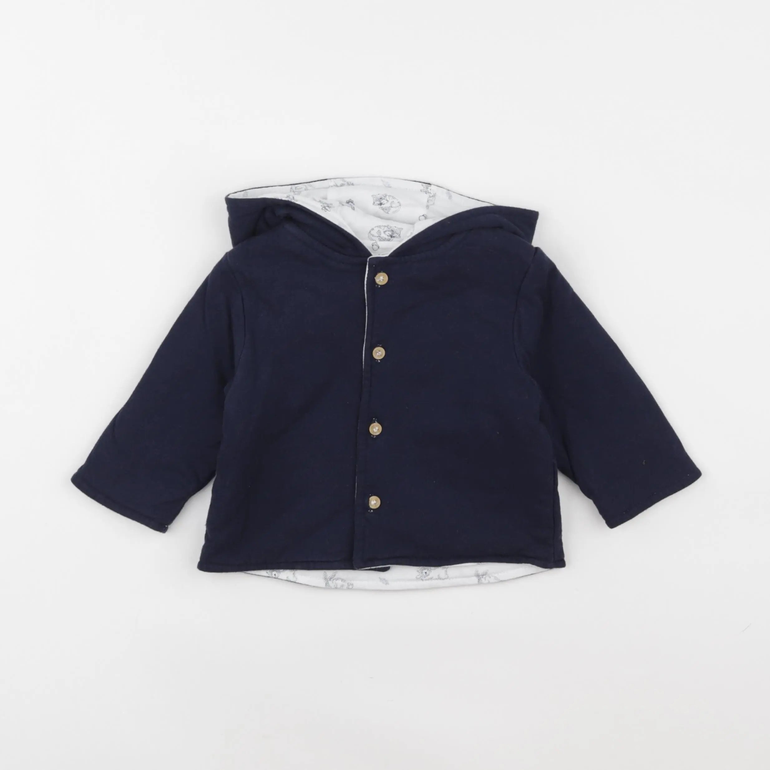 Vertbaudet - veste réversible bleu, blanc - 6 mois
