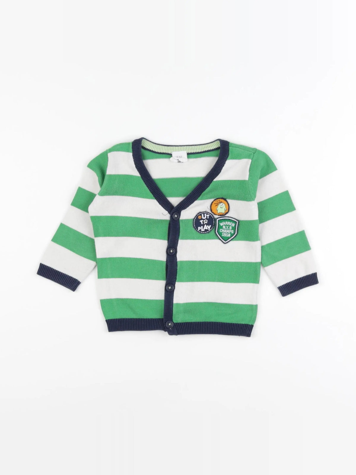 H&M - gilet vert, blanc - 6/9 mois