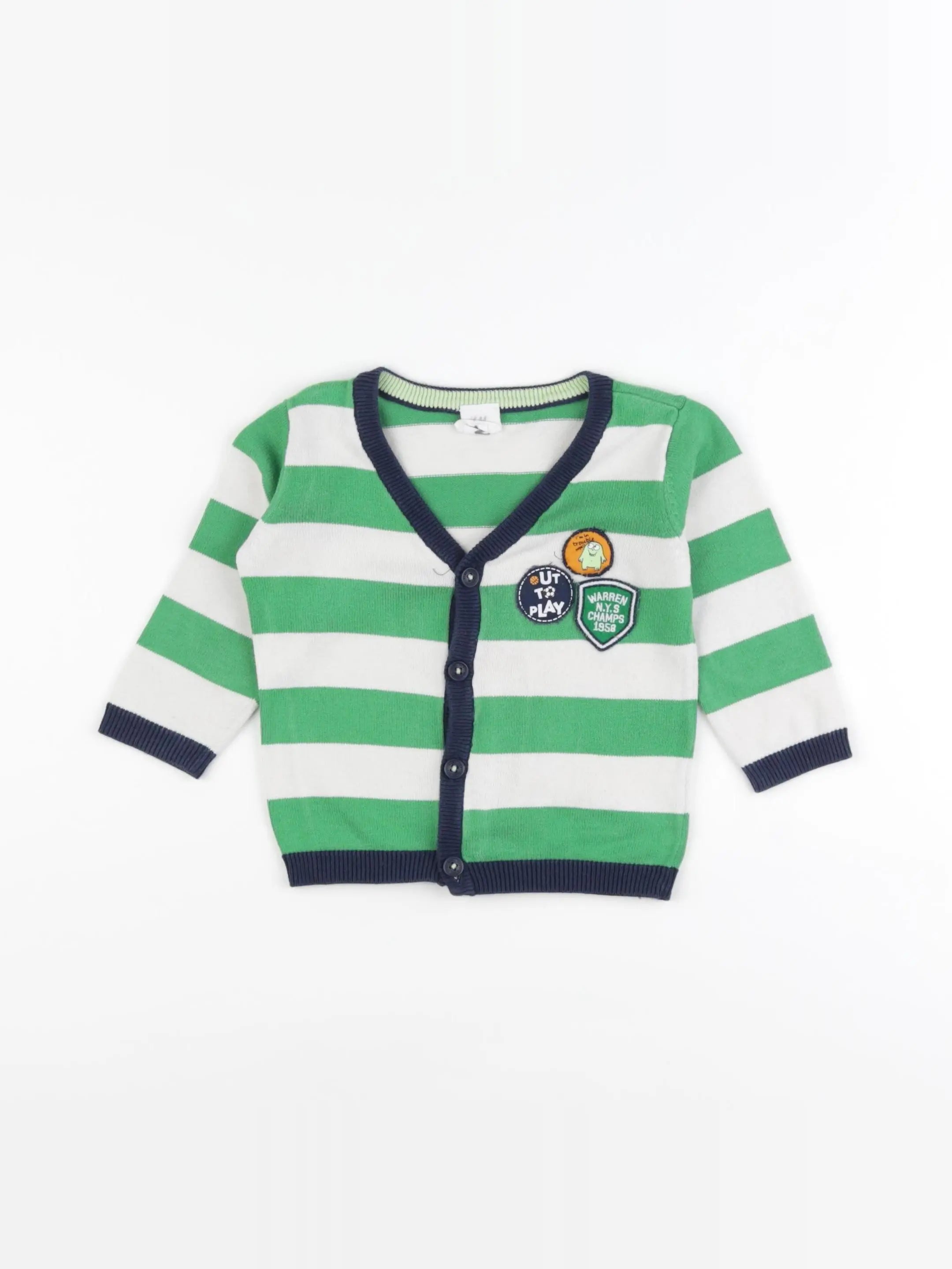 H&M - gilet vert, blanc - 6/9 mois