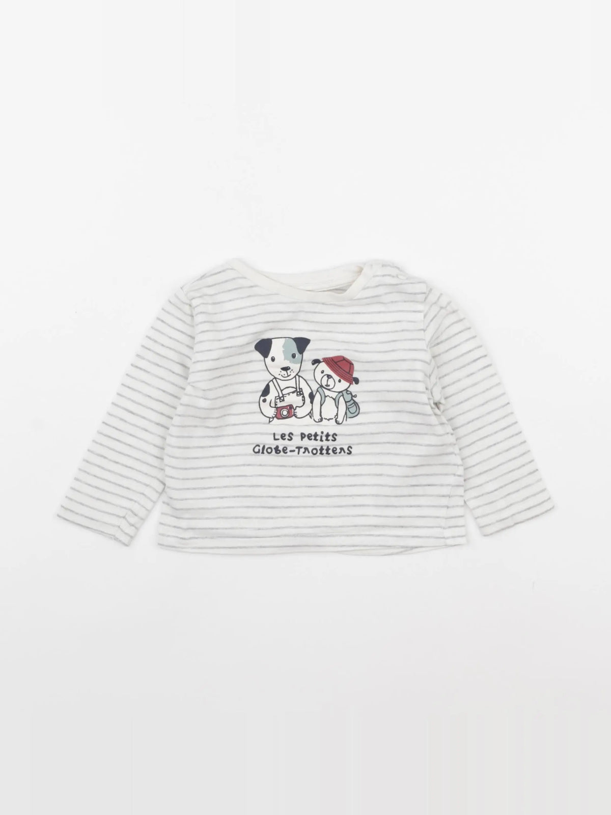 Vertbaudet - tee-shirt blanc, gris - 9 mois