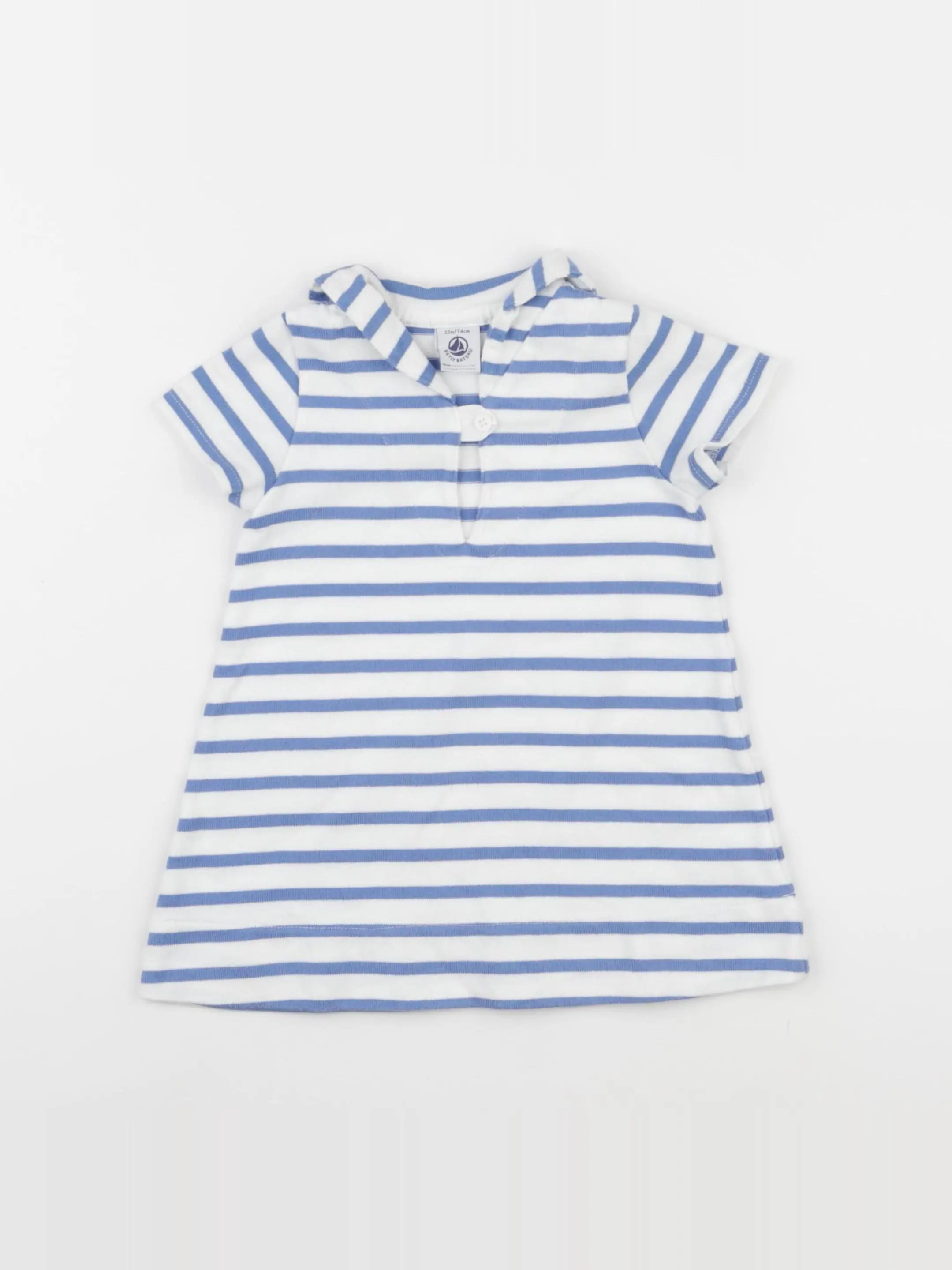 Petit Bateau - robe blanc, bleu - 12 mois