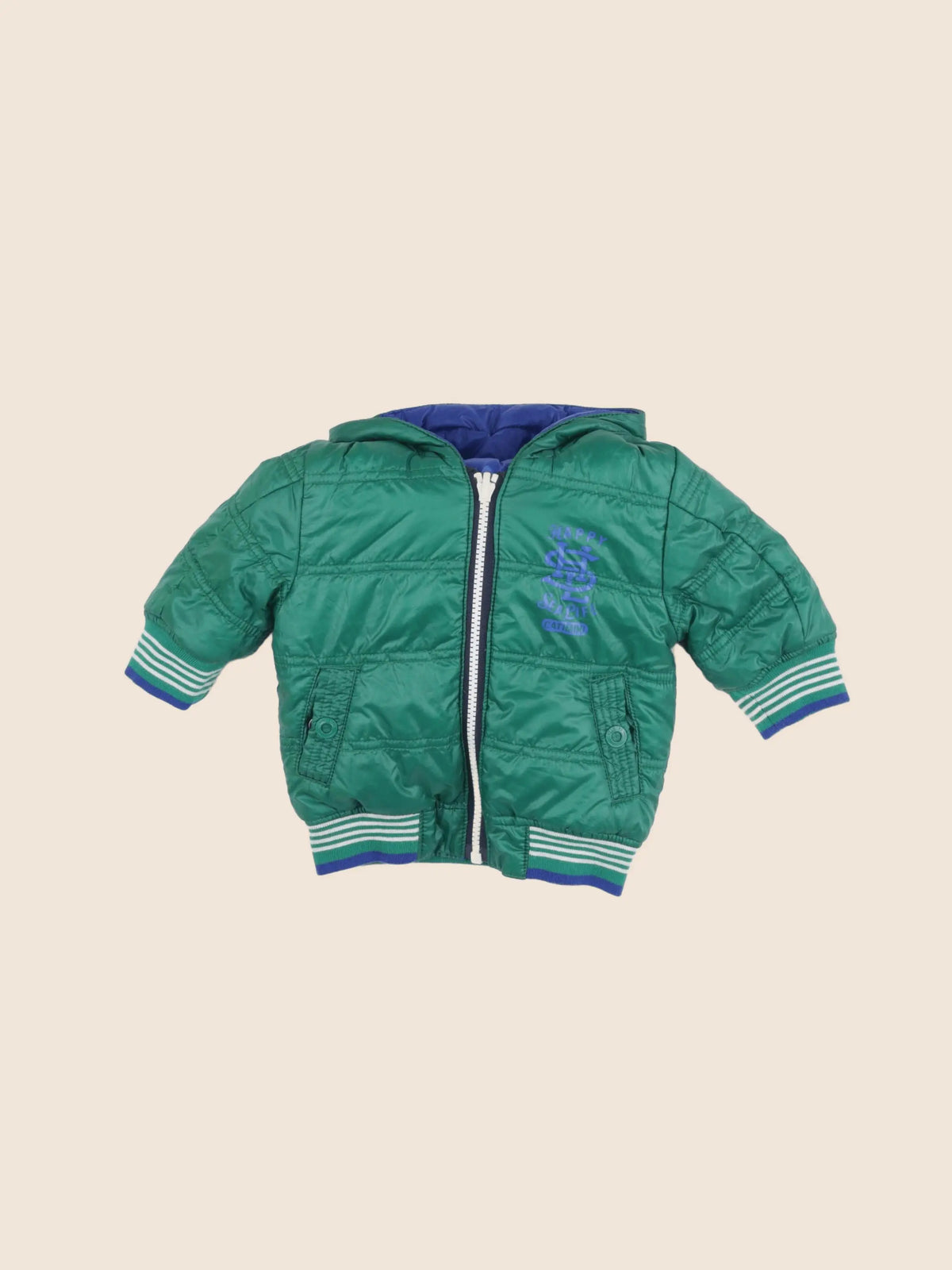 Catimini - doudoune réversible bleu, vert - 6 mois