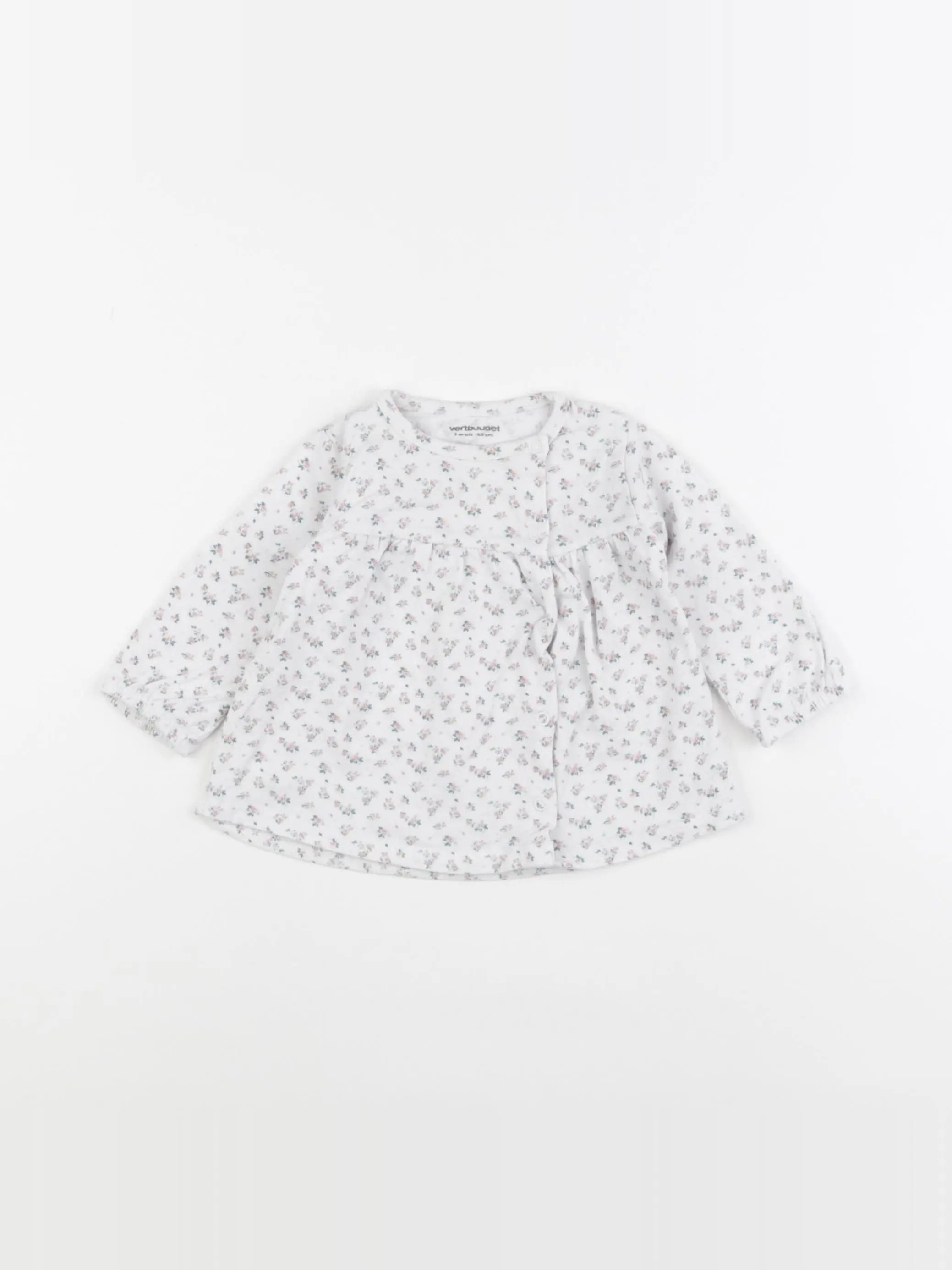 Vertbaudet - tee-shirt blanc, rose - 3 mois