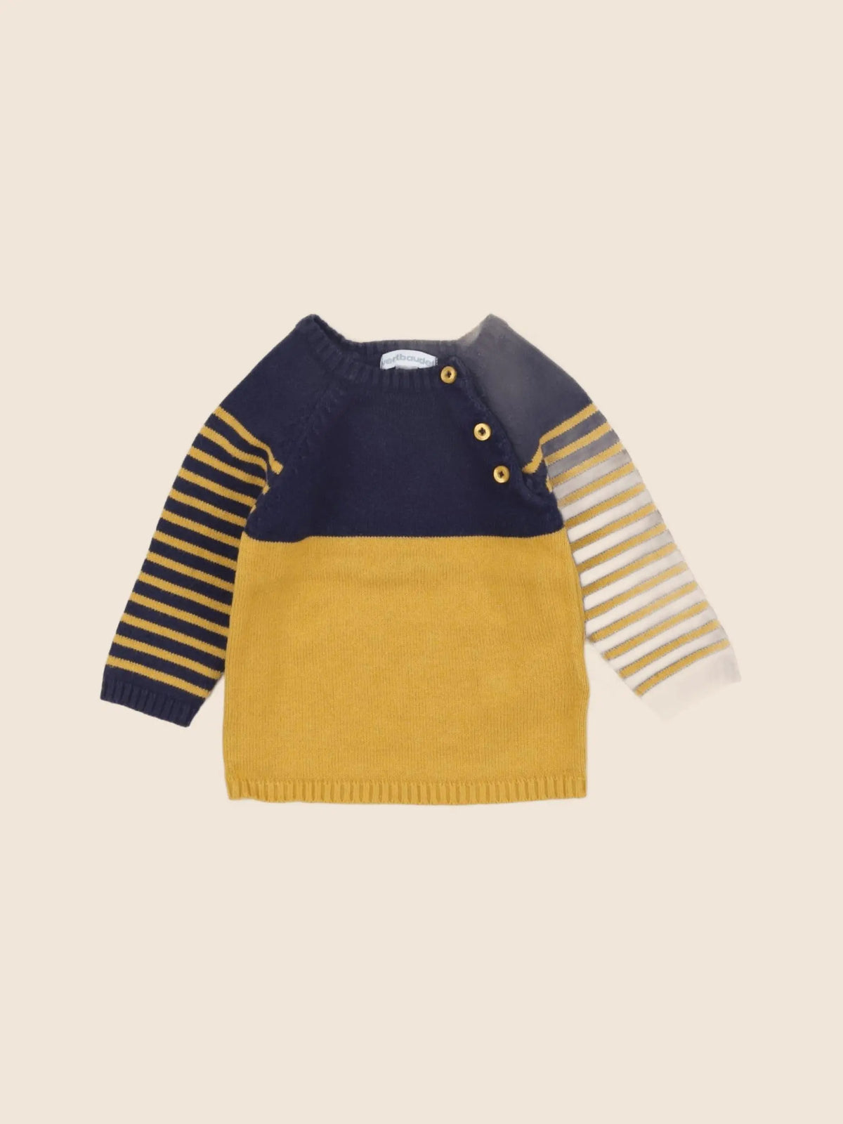 Vertbaudet - pull jaune, bleu - 6 mois