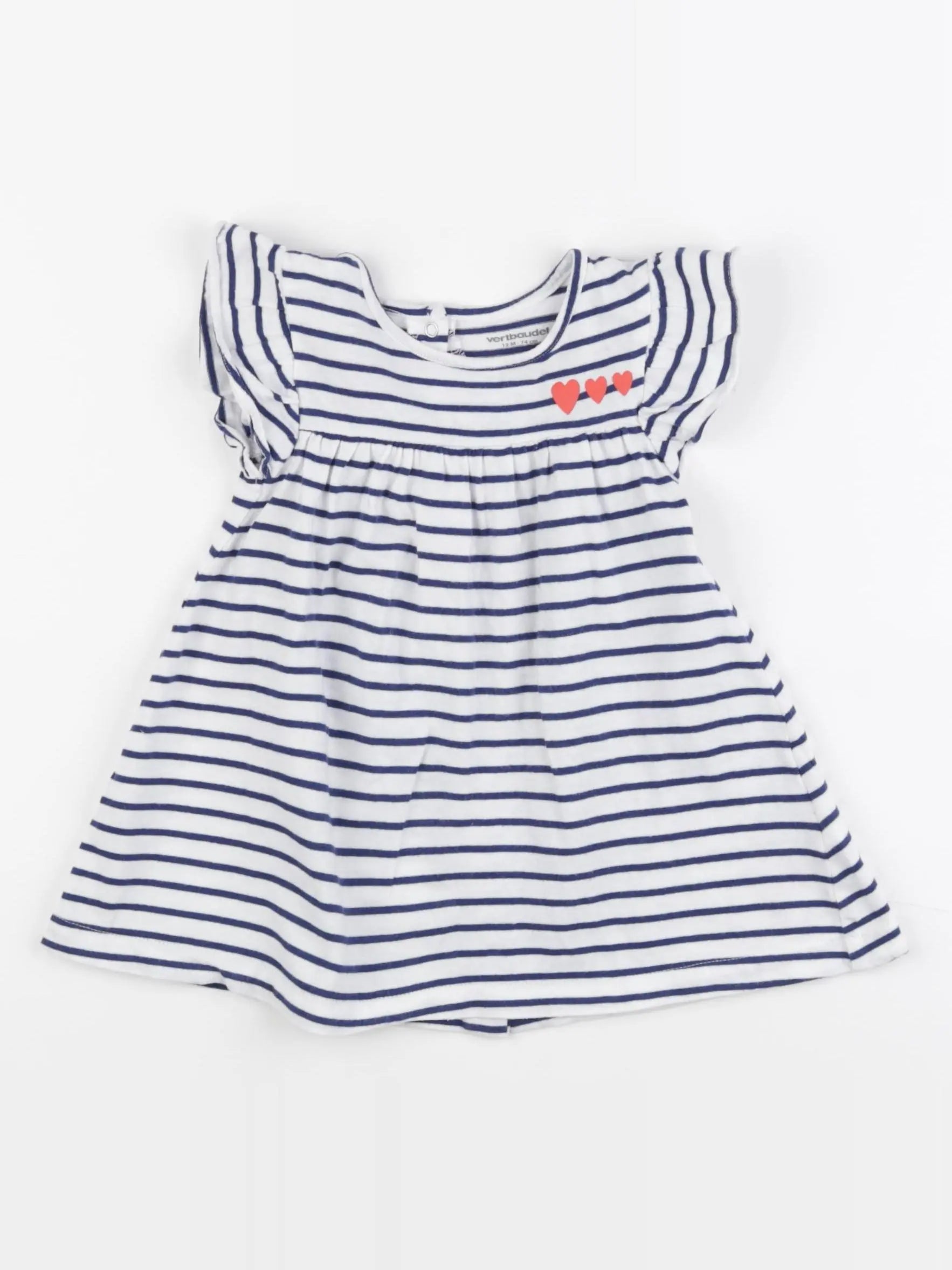 Vertbaudet - robe bleu, blanc - 12 mois