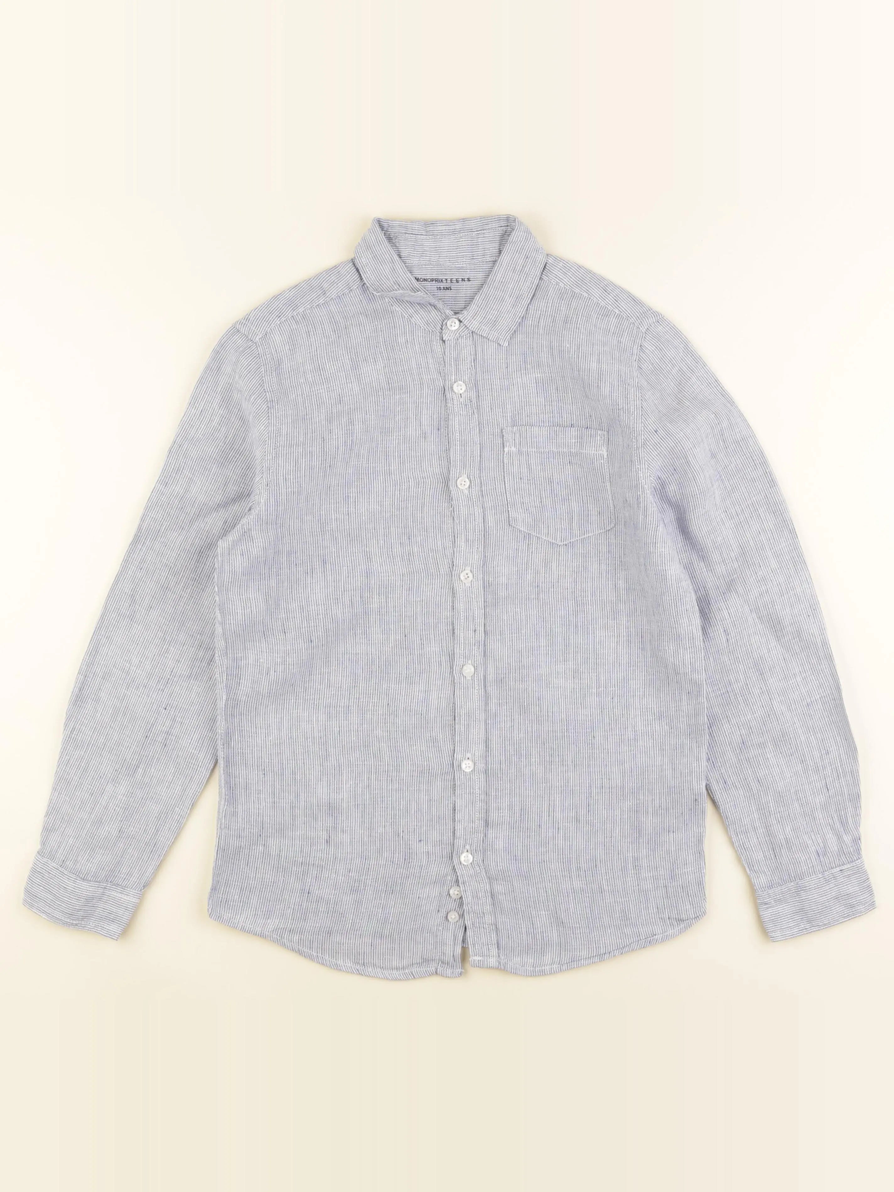 Monoprix - chemise bleu, blanc - 10 ans