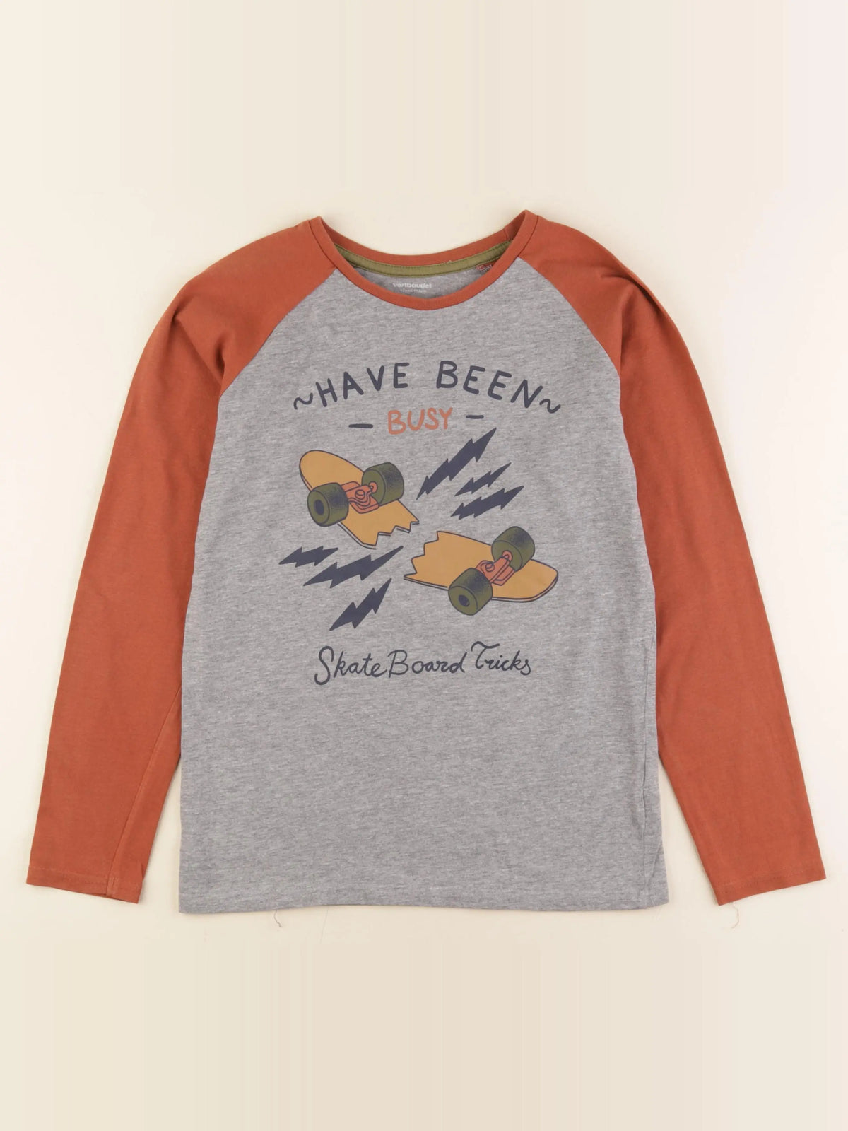 Vertbaudet - tee-shirt gris, orange - 12 ans