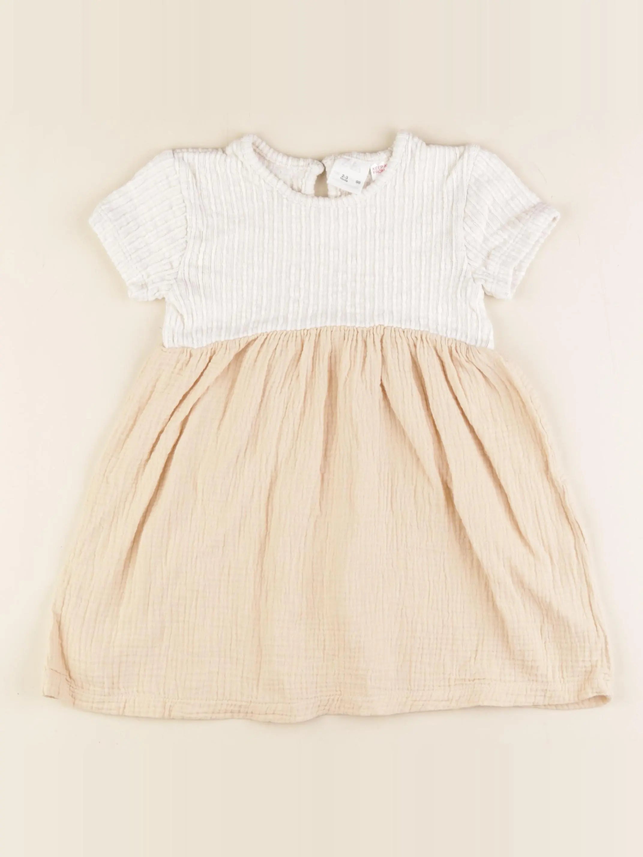 Zara - robe beige, blanc - 18/24 mois