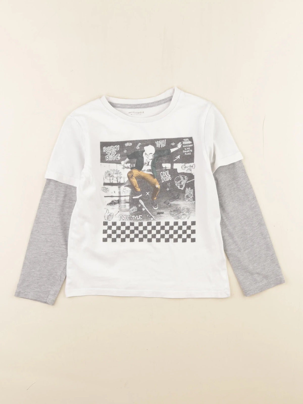Vertbaudet - tee-shirt gris, blanc - 6 ans