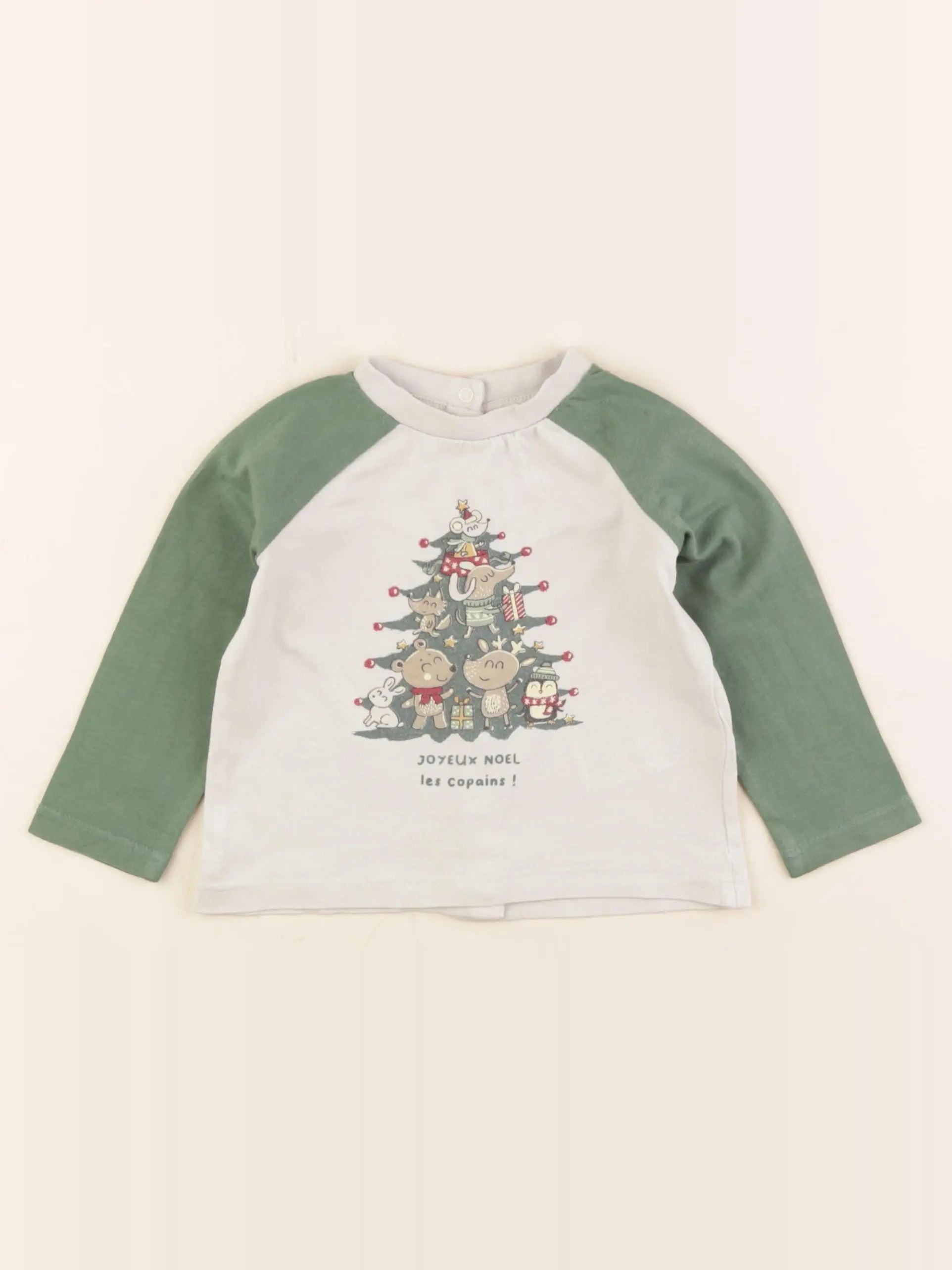 Vertbaudet - tee-shirt blanc, vert - 9 mois