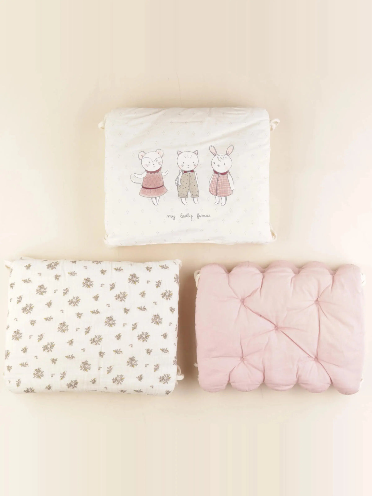 Vertbaudet - tour de lit beige, rose -