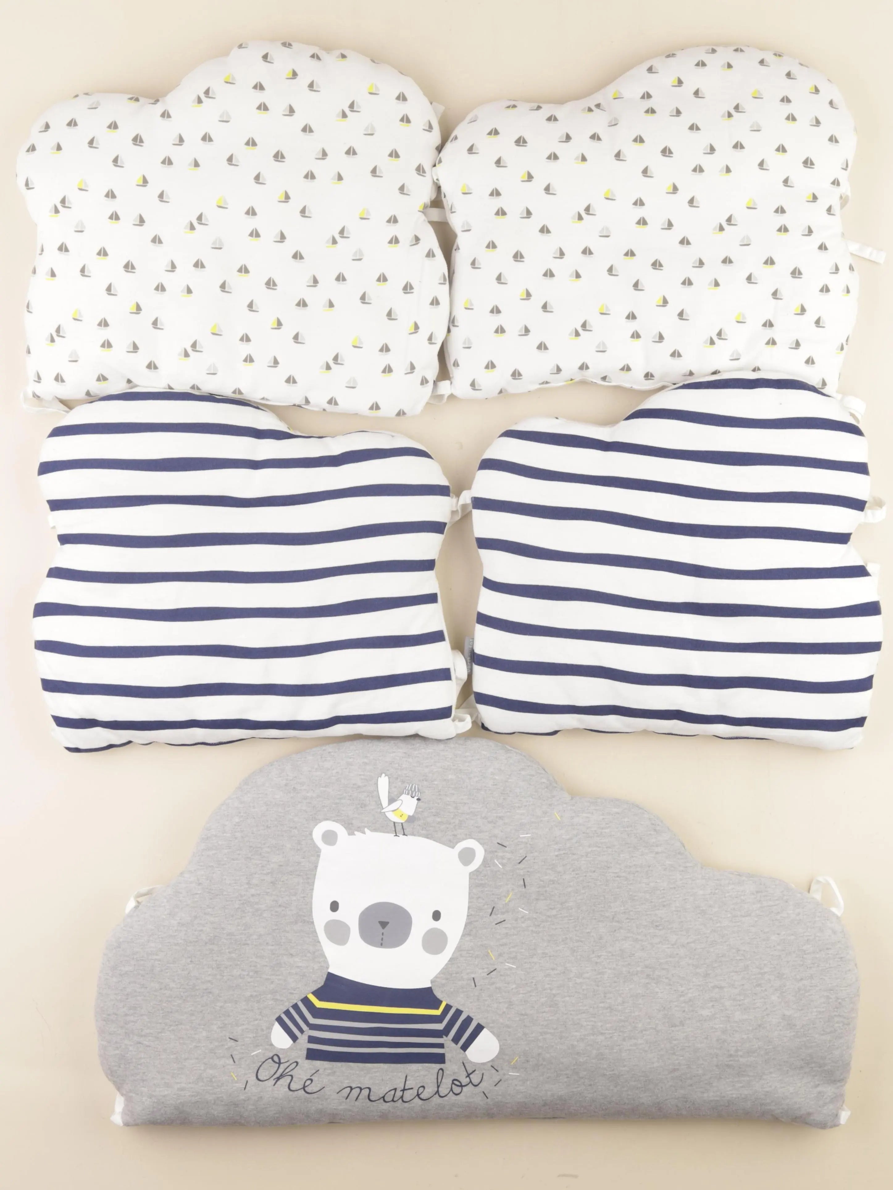 Vertbaudet - tour de lit blanc, bleu, gris -
