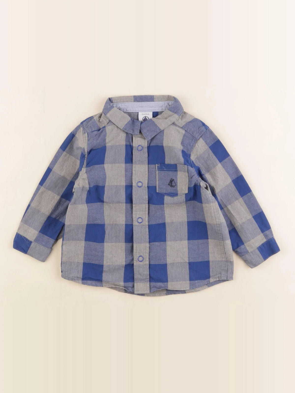 Petit Bateau - chemise bleu, gris - 12 mois