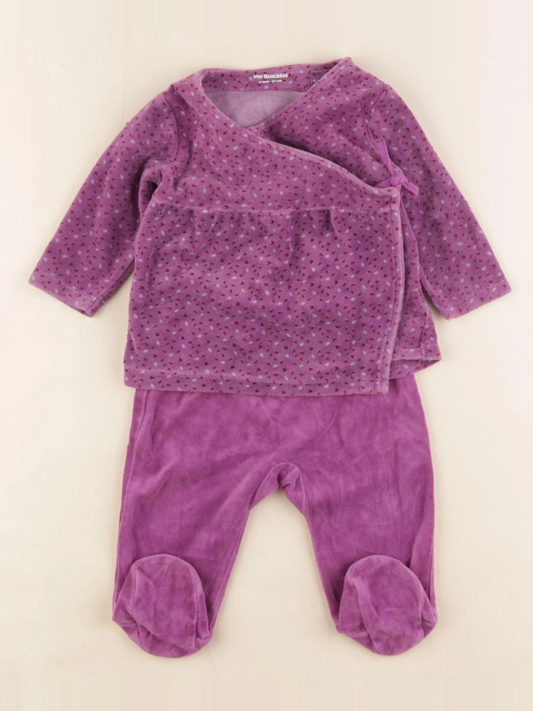 Vertbaudet - pyjama velours violet - 6 mois