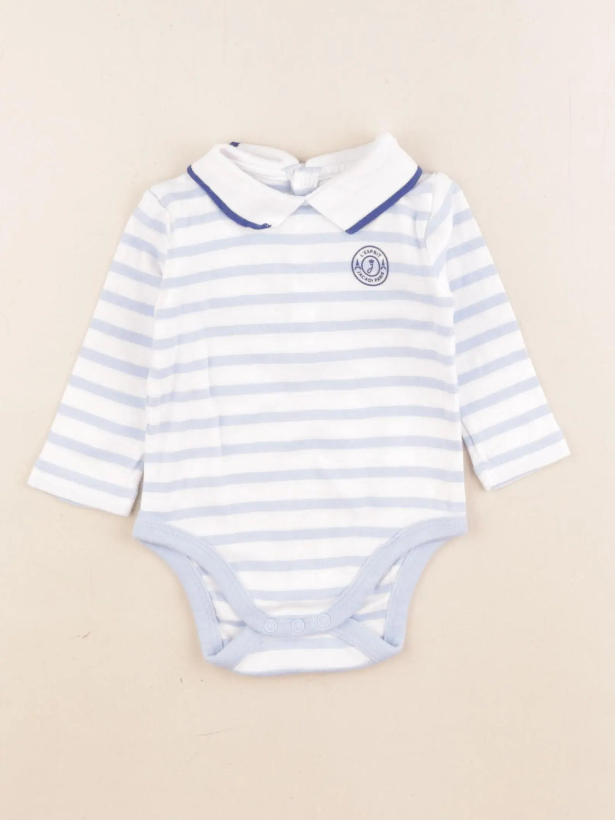 Jacadi - body à col blanc, bleu - 6 mois