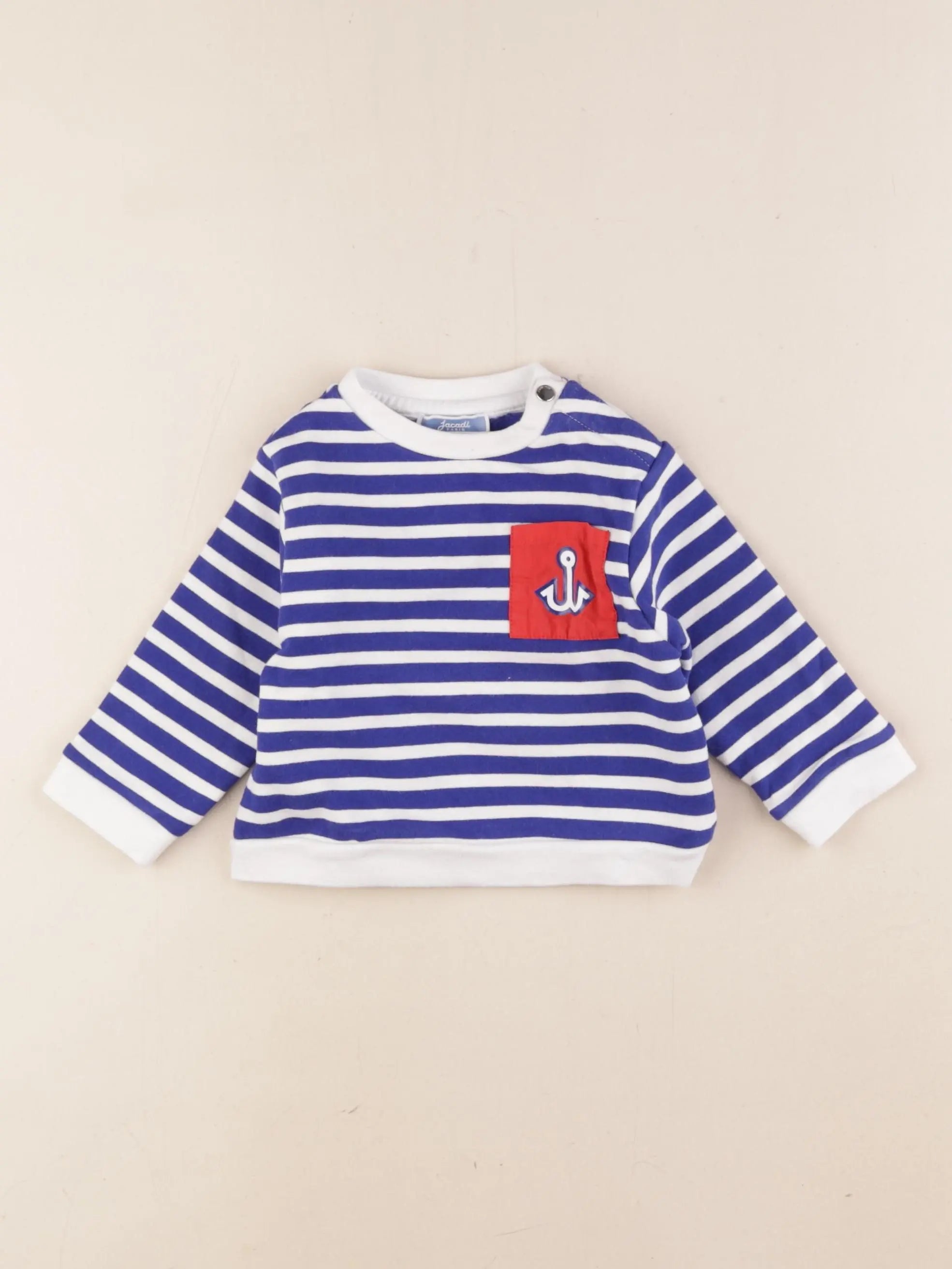 Jacadi - sweat bleu, blanc - 12 mois