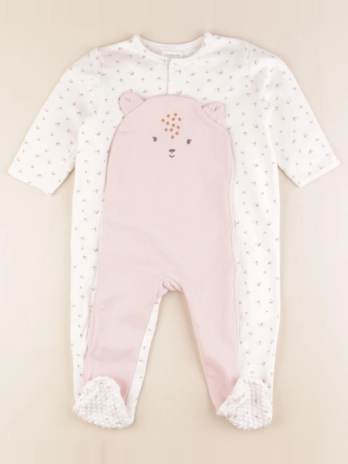 Vertbaudet - pyjama coton doublé blanc, rose - 18 mois