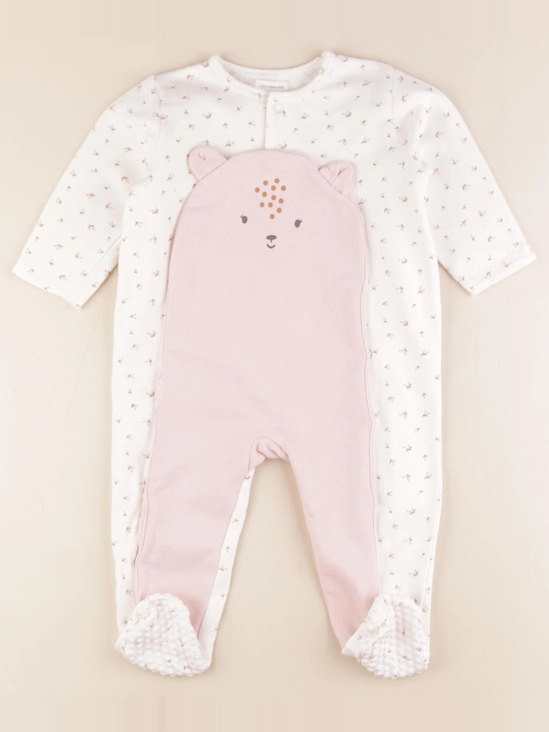 Vertbaudet - pyjama coton doublé blanc, rose - 18 mois