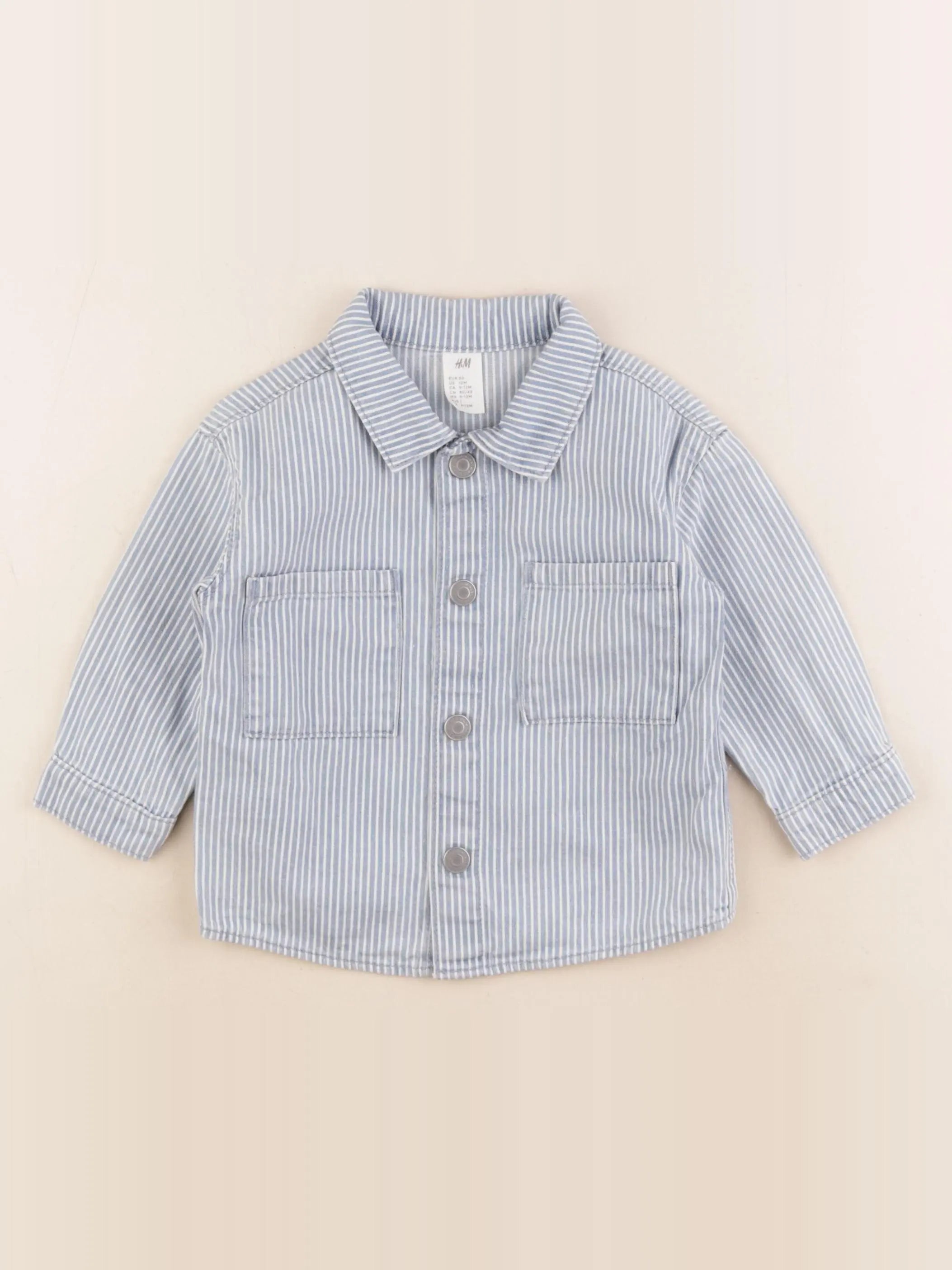 H&M - chemise blanc, bleu - 9/12 mois
