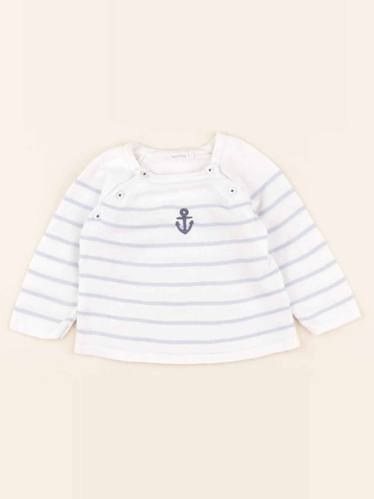 Boutchou - pull blanc, bleu - 6 mois