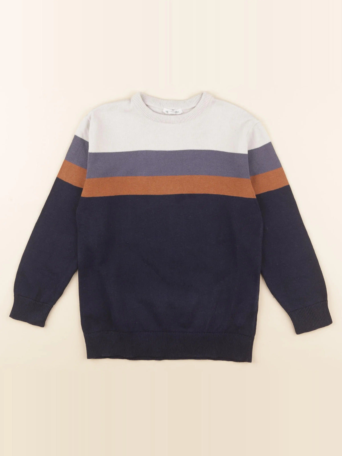 Vertbaudet - pull bleu, beige - 8 ans