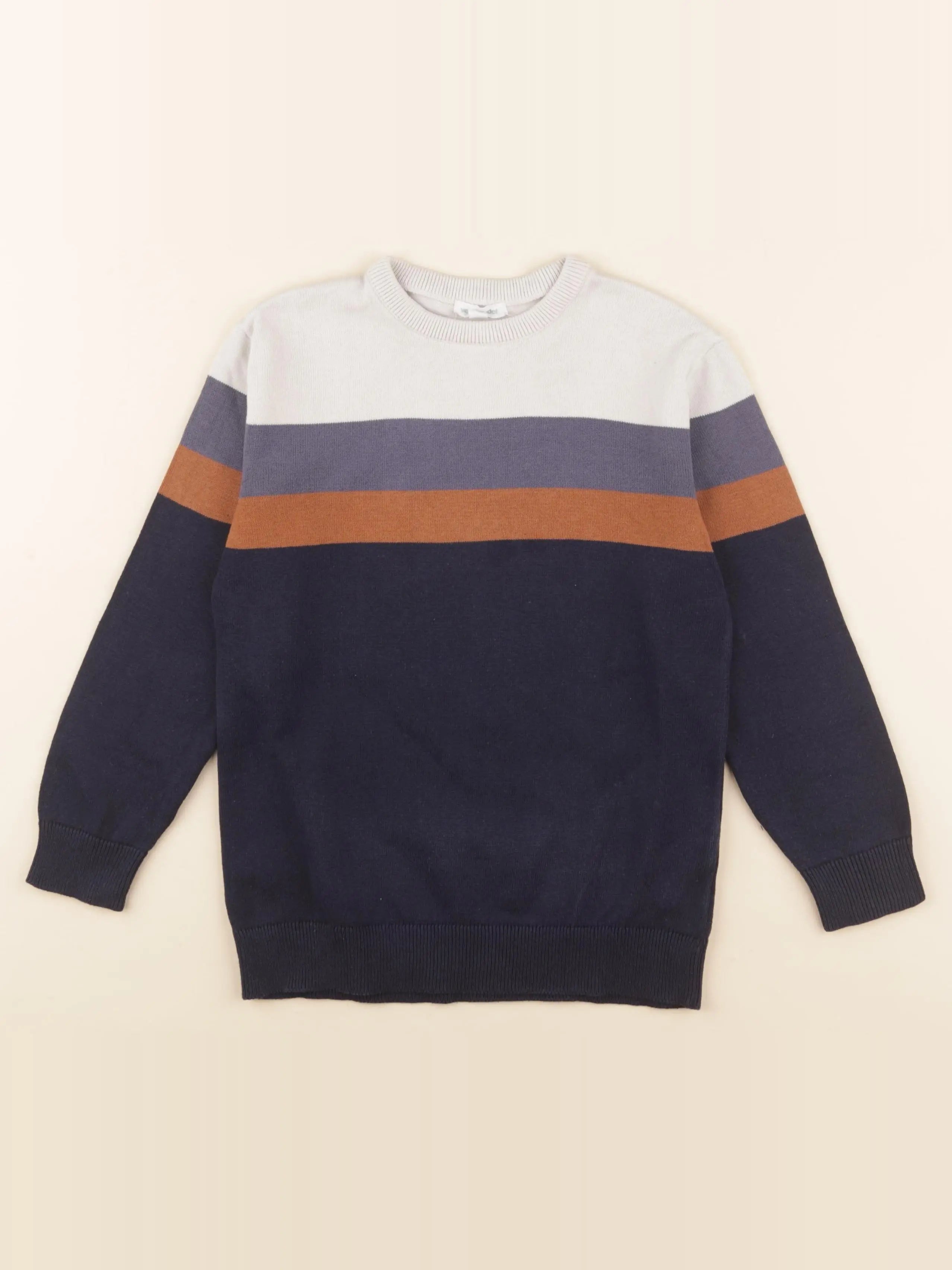 Vertbaudet - pull bleu, beige - 8 ans
