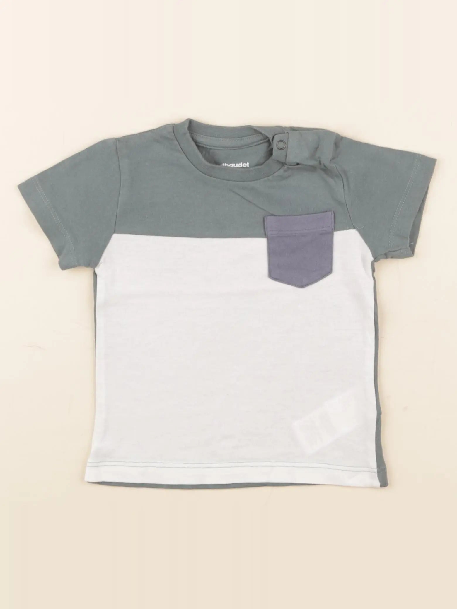 Vertbaudet - tee-shirt blanc, vert - 9 mois