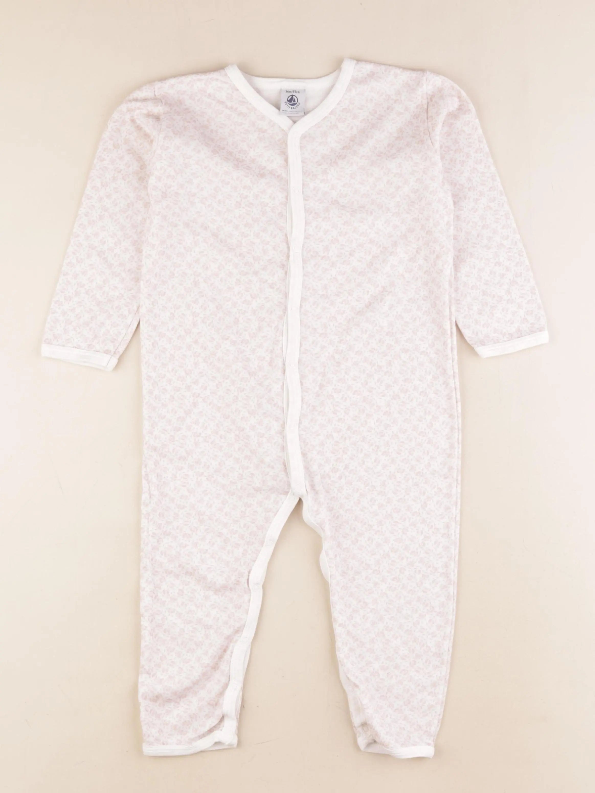 Petit Bateau - pyjama coton blanc, rose - 36 mois