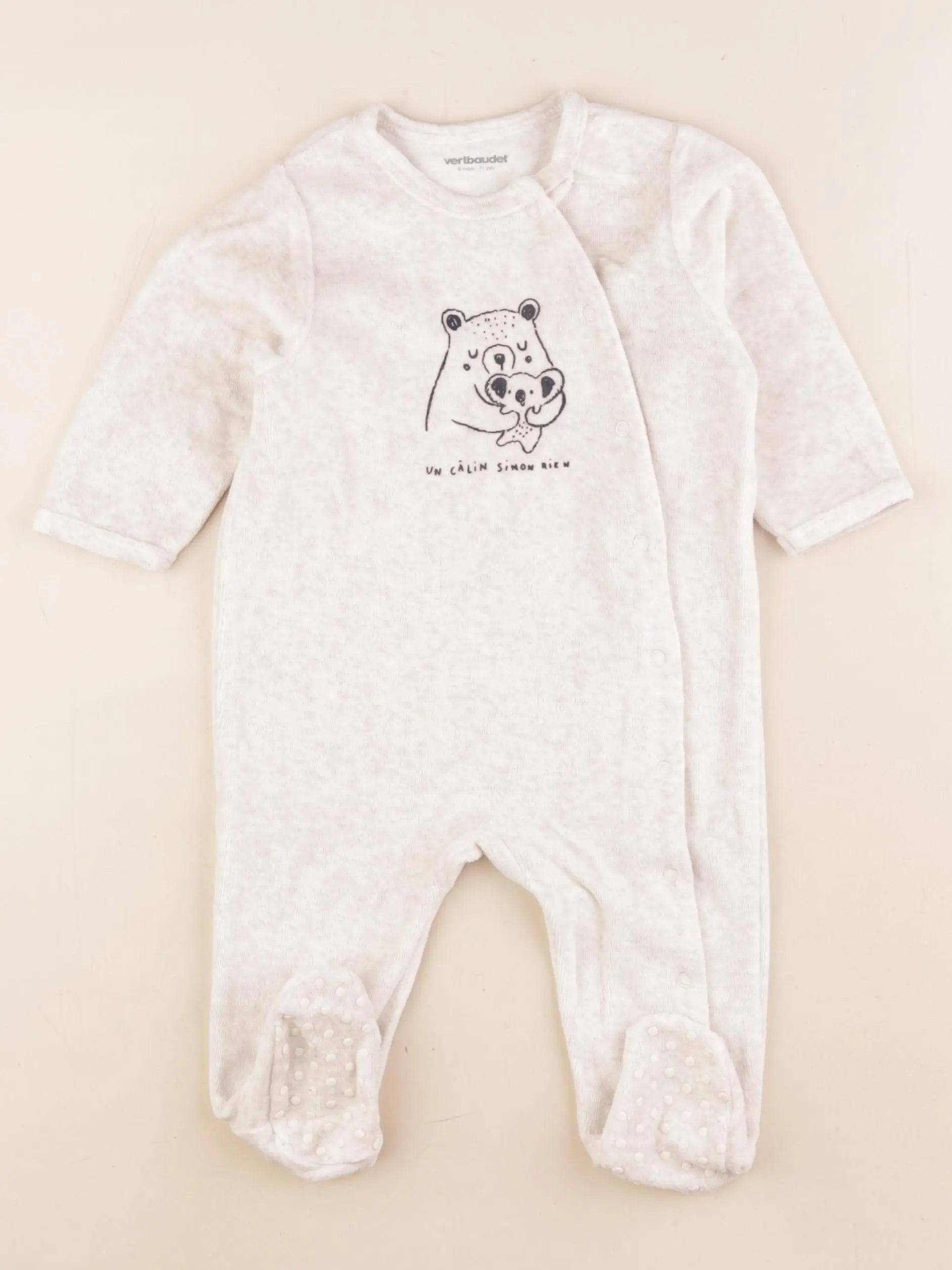 Vertbaudet - pyjama velours beige - 9 mois