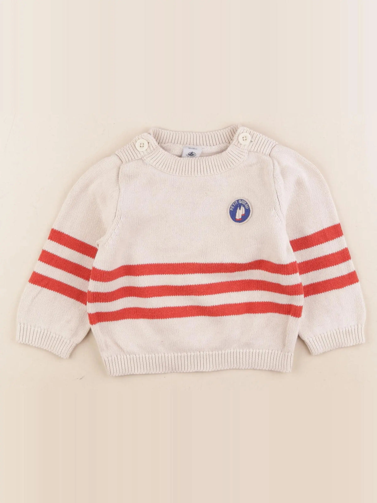 Petit Bateau - pull beige, rouge - 18 mois