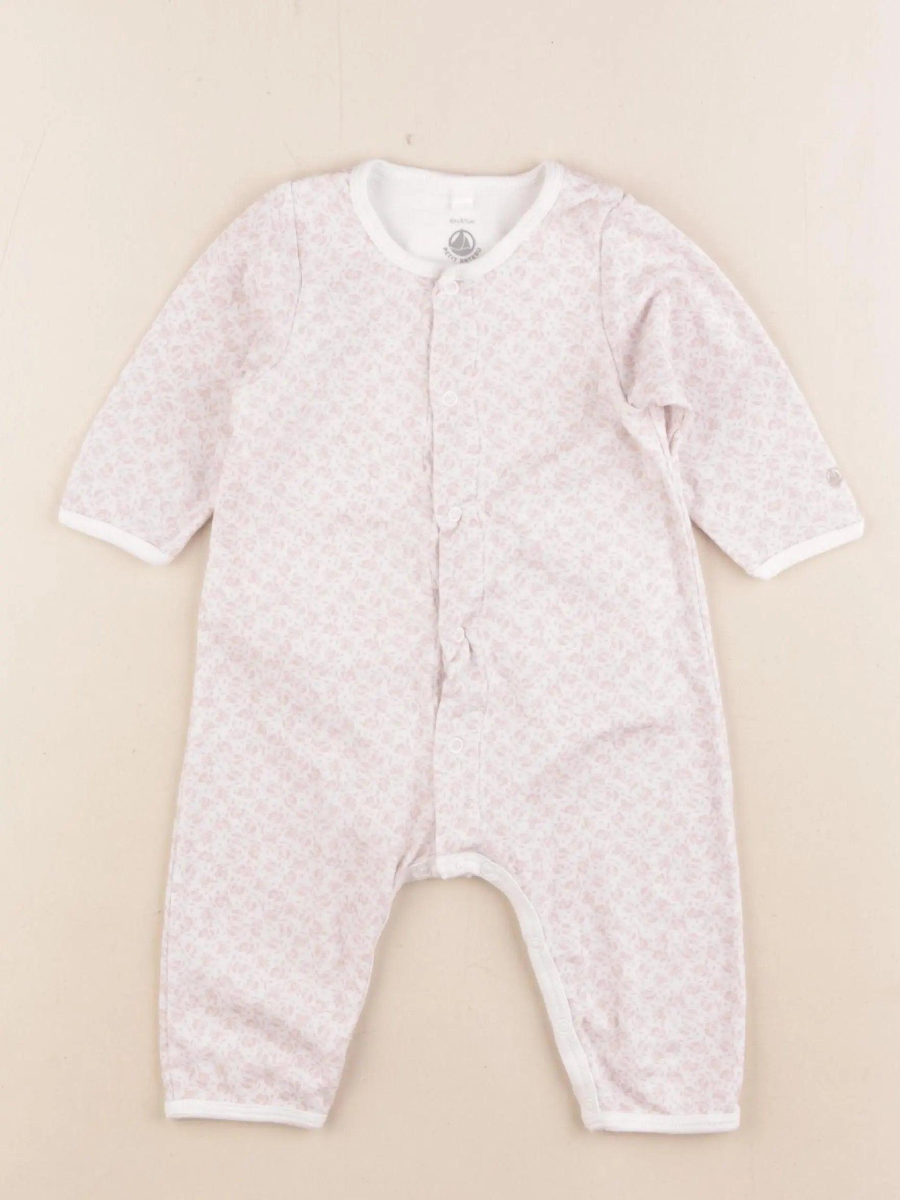 Petit Bateau - pyjama- body coton rose, blanc - 6 mois