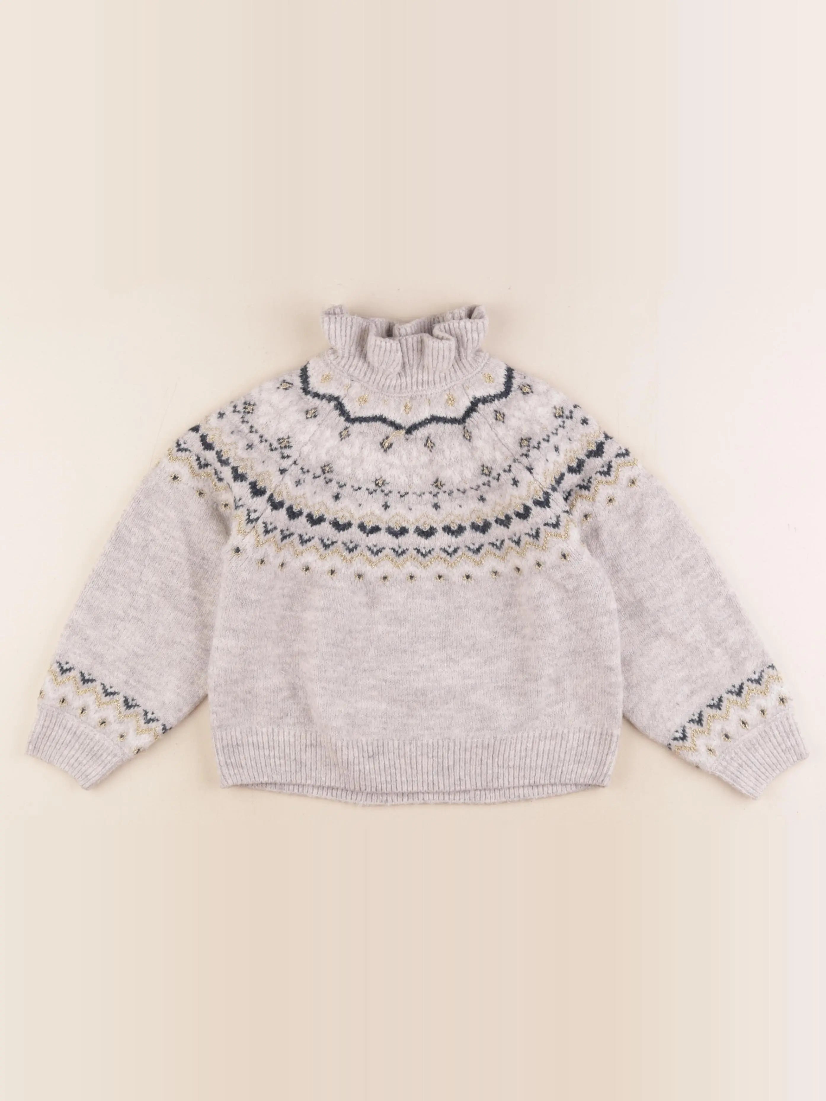 Vertbaudet - pull gris, or - 5 ans