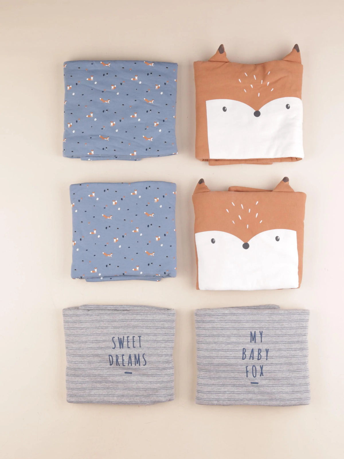 Vertbaudet - tour de lit bleu, gris, marron -
