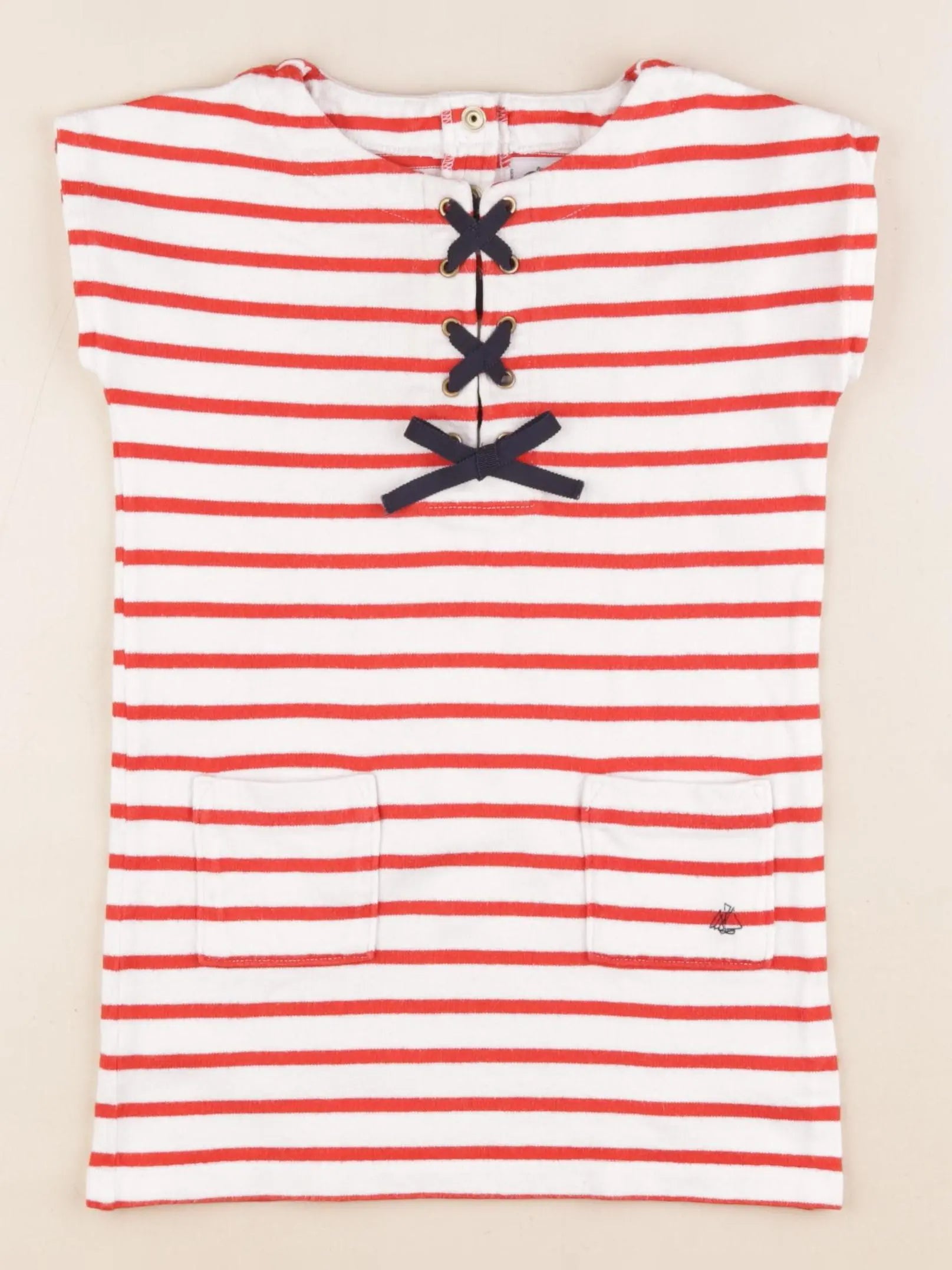 Petit Bateau - robe blanc, rouge - 5 ans