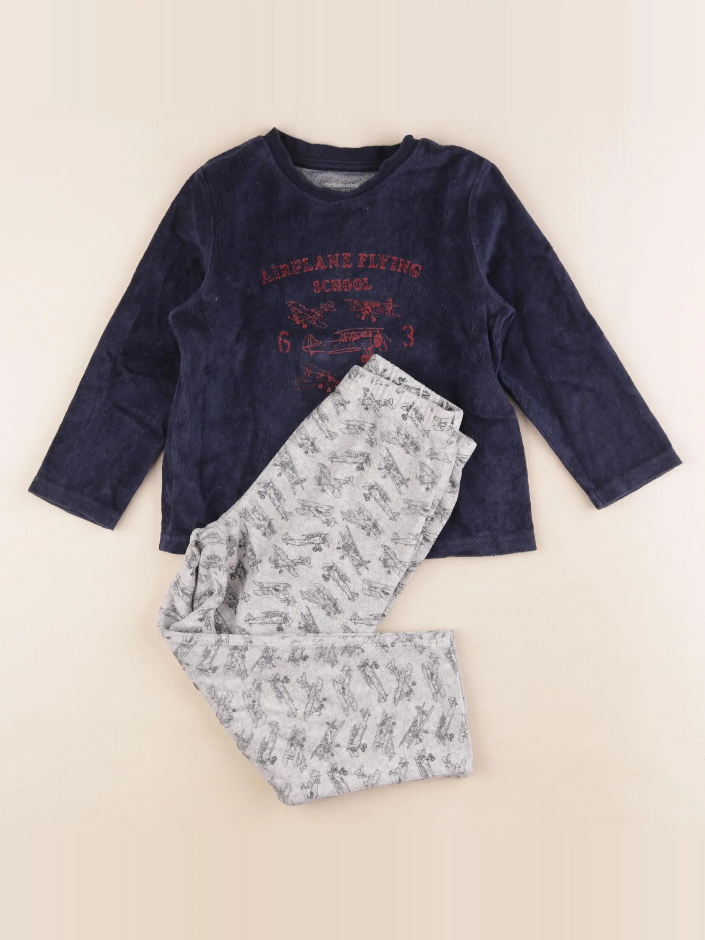 Vertbaudet - pyjama velours bleu, gris - 4 ans