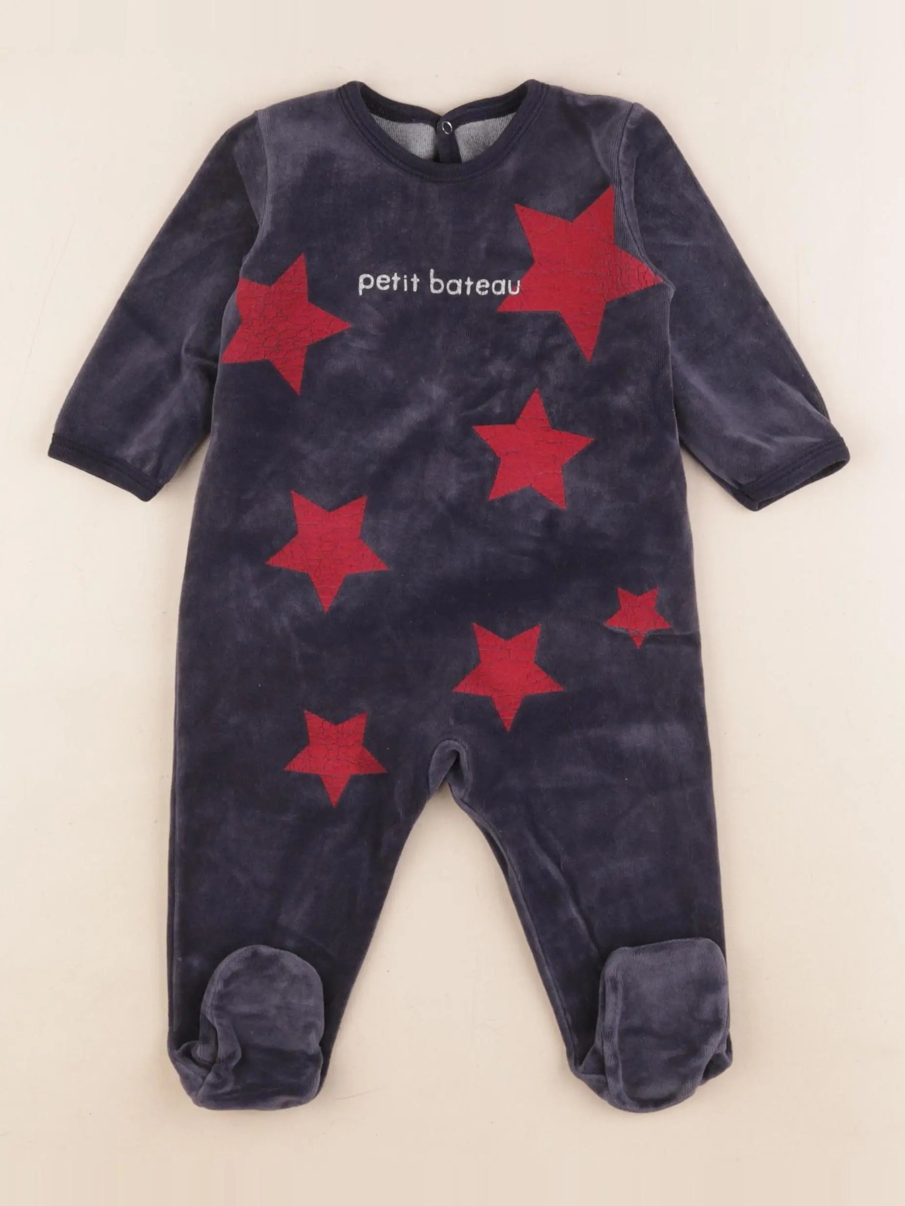 Petit Bateau - pyjama velours bleu, rouge - 9 mois