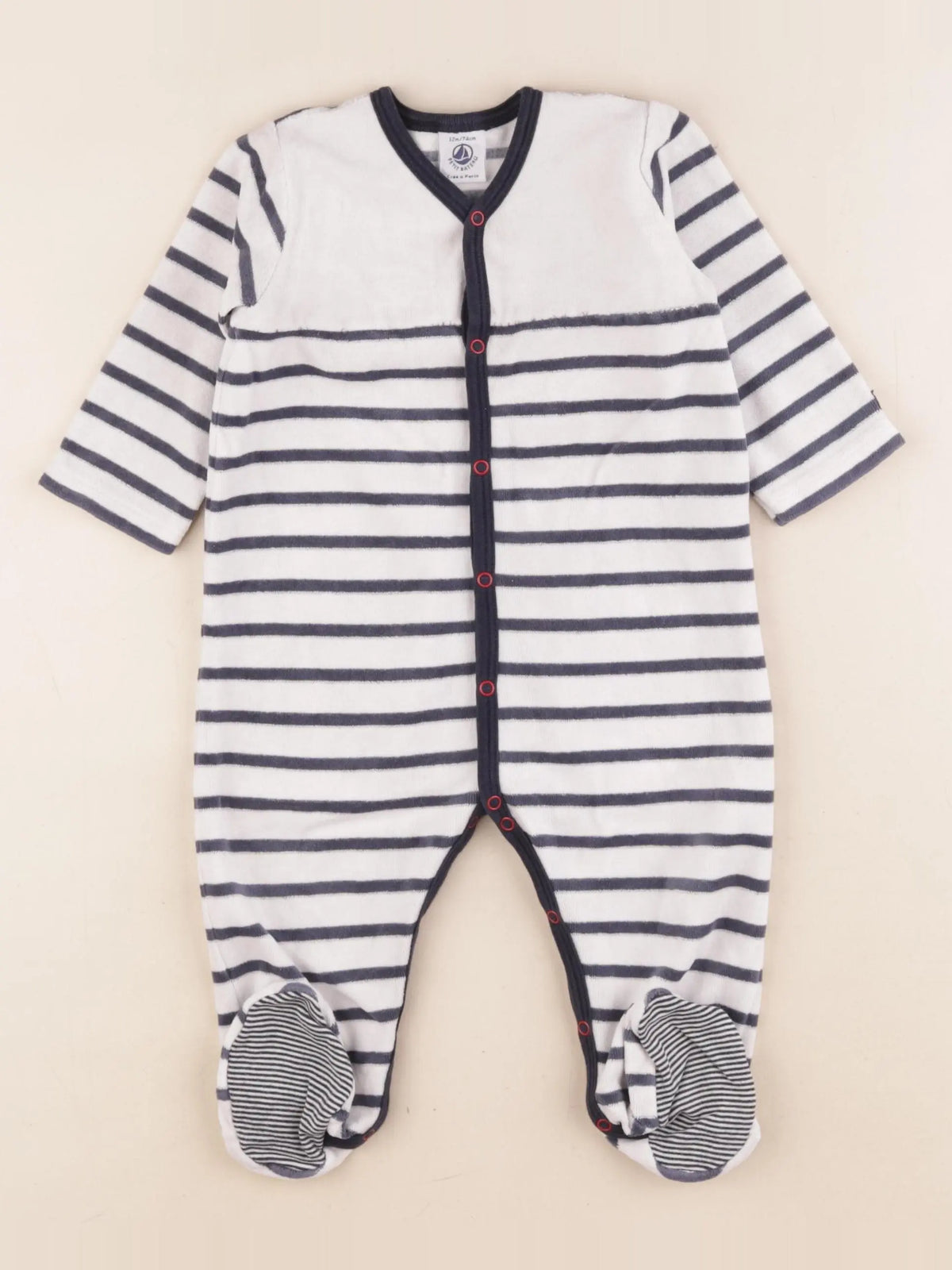 Petit Bateau - pyjama velours bleu, blanc - 12 mois