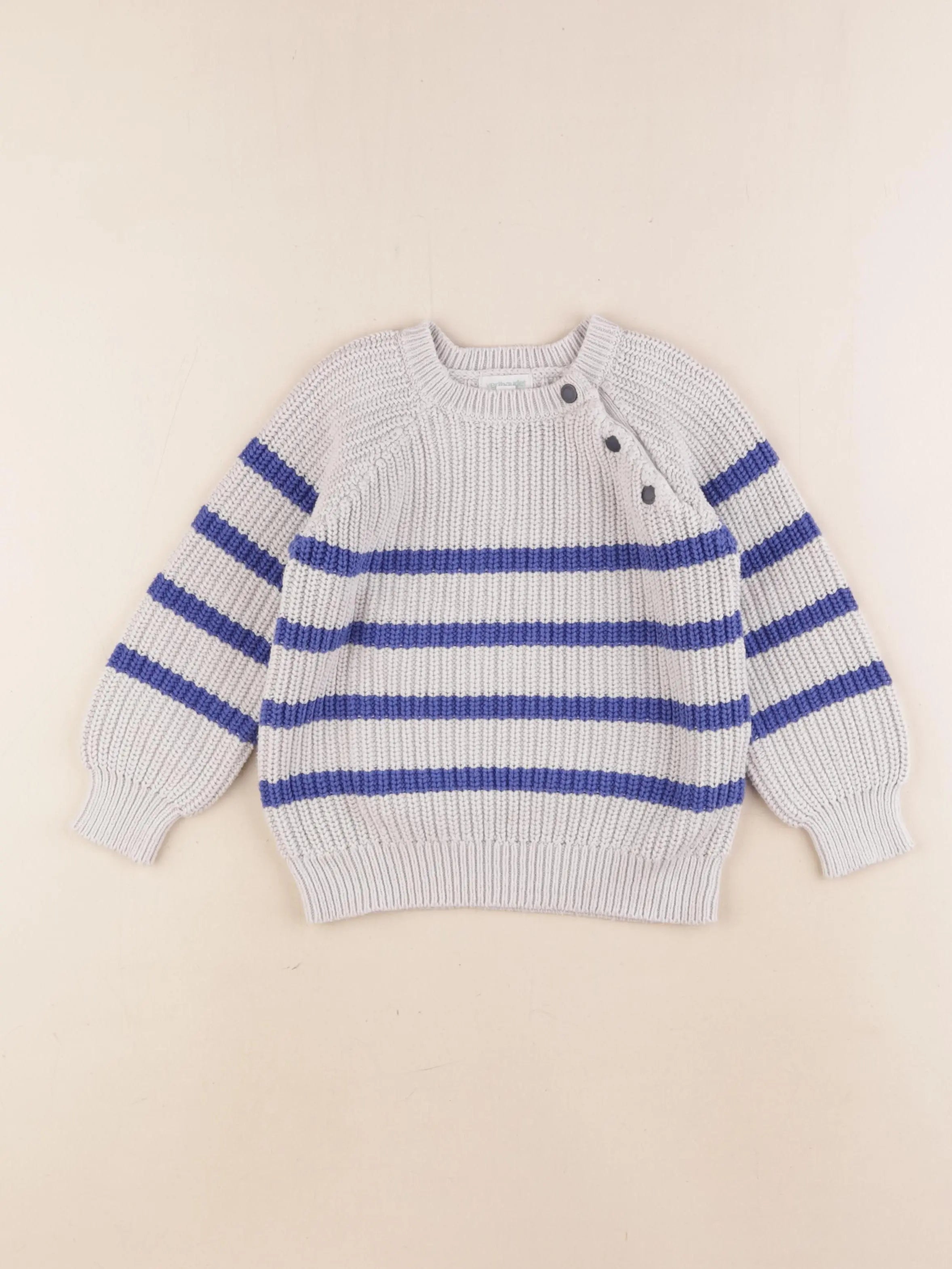 Vertbaudet - pull bleu, gris - 4 ans