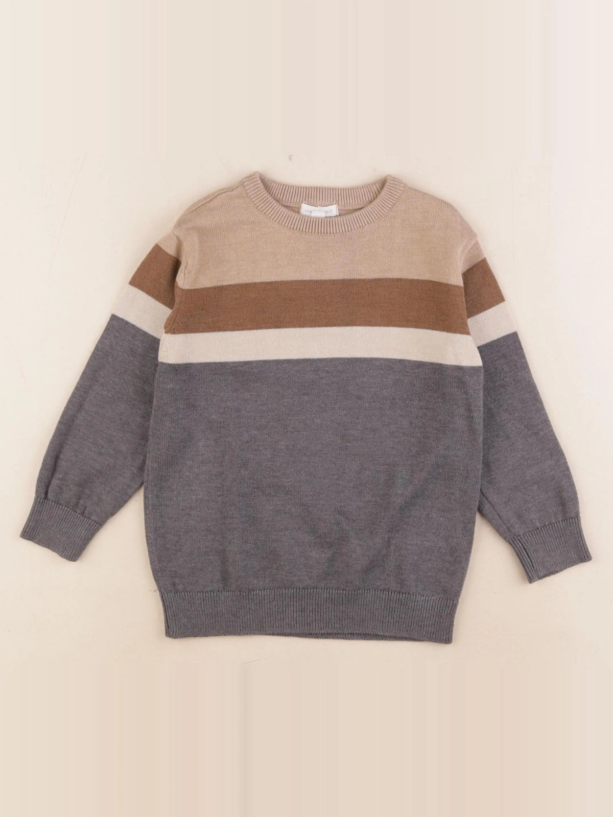 Vertbaudet - pull beige, gris - 4 ans