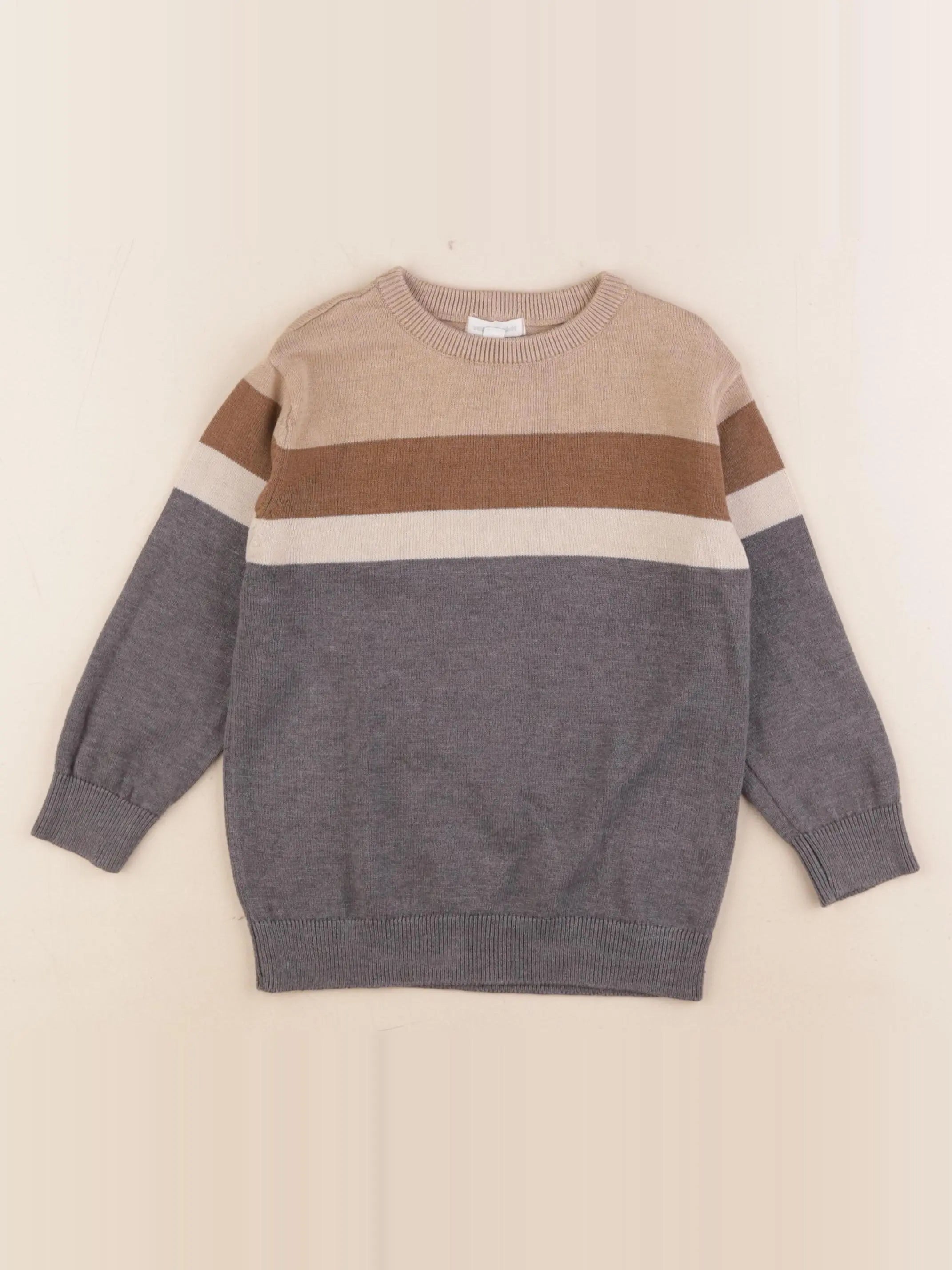 Vertbaudet - pull beige, gris - 4 ans