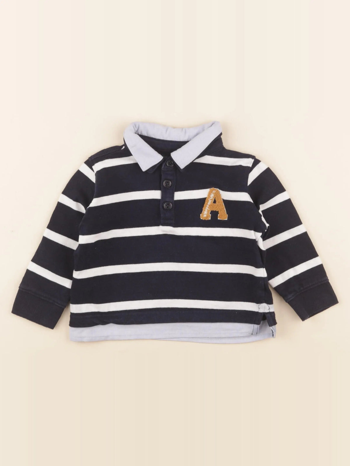 Vertbaudet - polo bleu, blanc - 2 ans