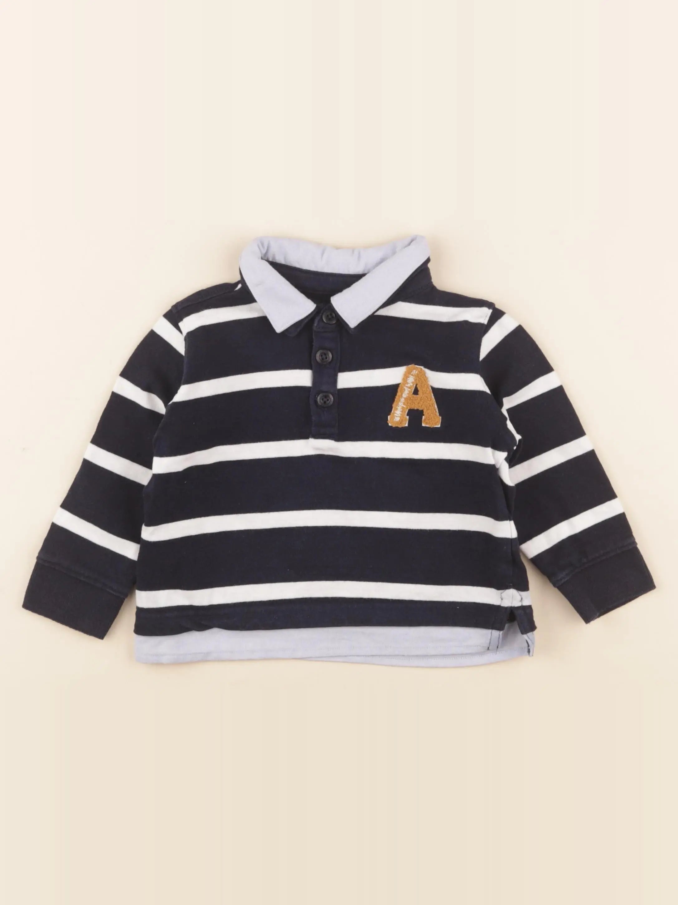 Vertbaudet - polo bleu, blanc - 2 ans